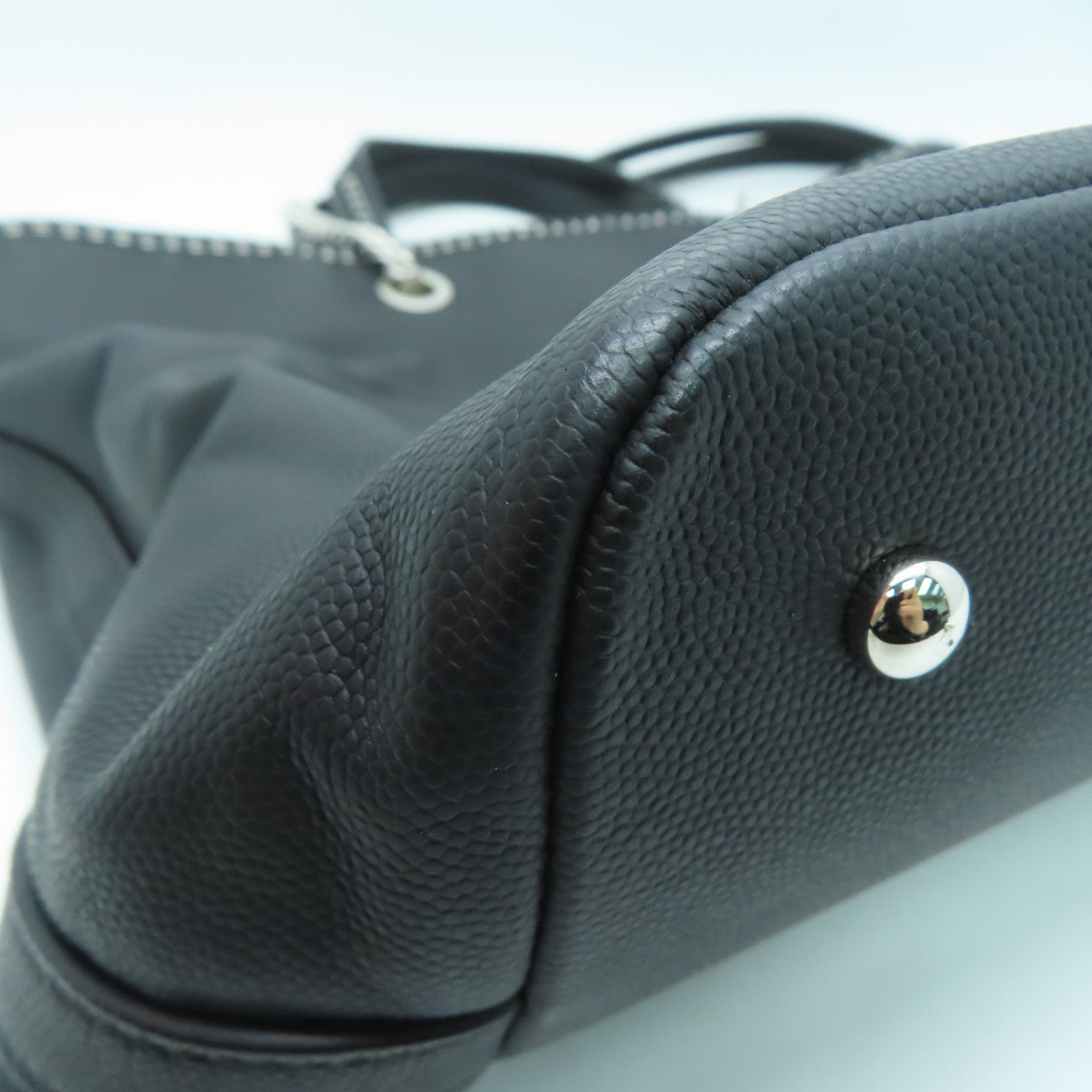 CHANEL Grained皮革Shopping Shoulder Handbag銀扣手挽肩背兩用袋黑色