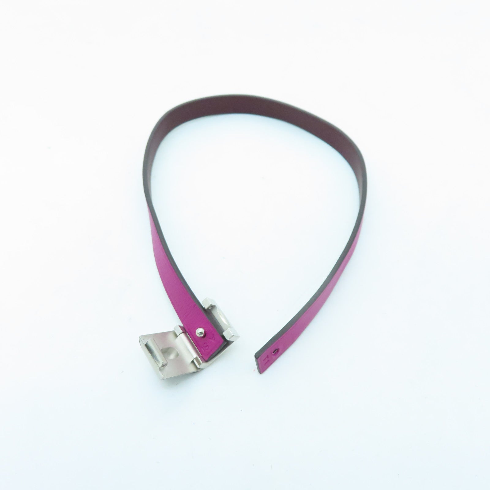 HERMES Veau Swift皮革Bracelet银扣手环木兰粉色