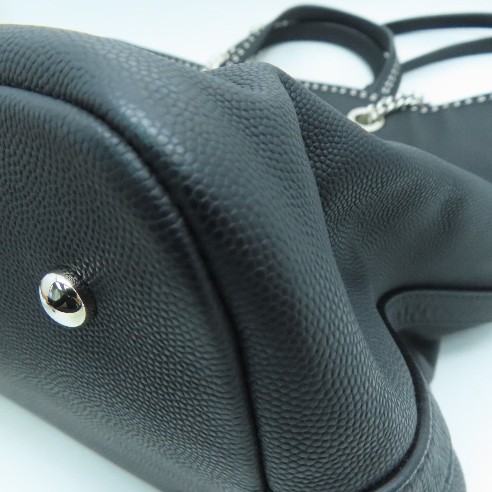 CHANEL Grained皮革Shopping Shoulder Handbag銀扣手挽肩背兩用袋黑色