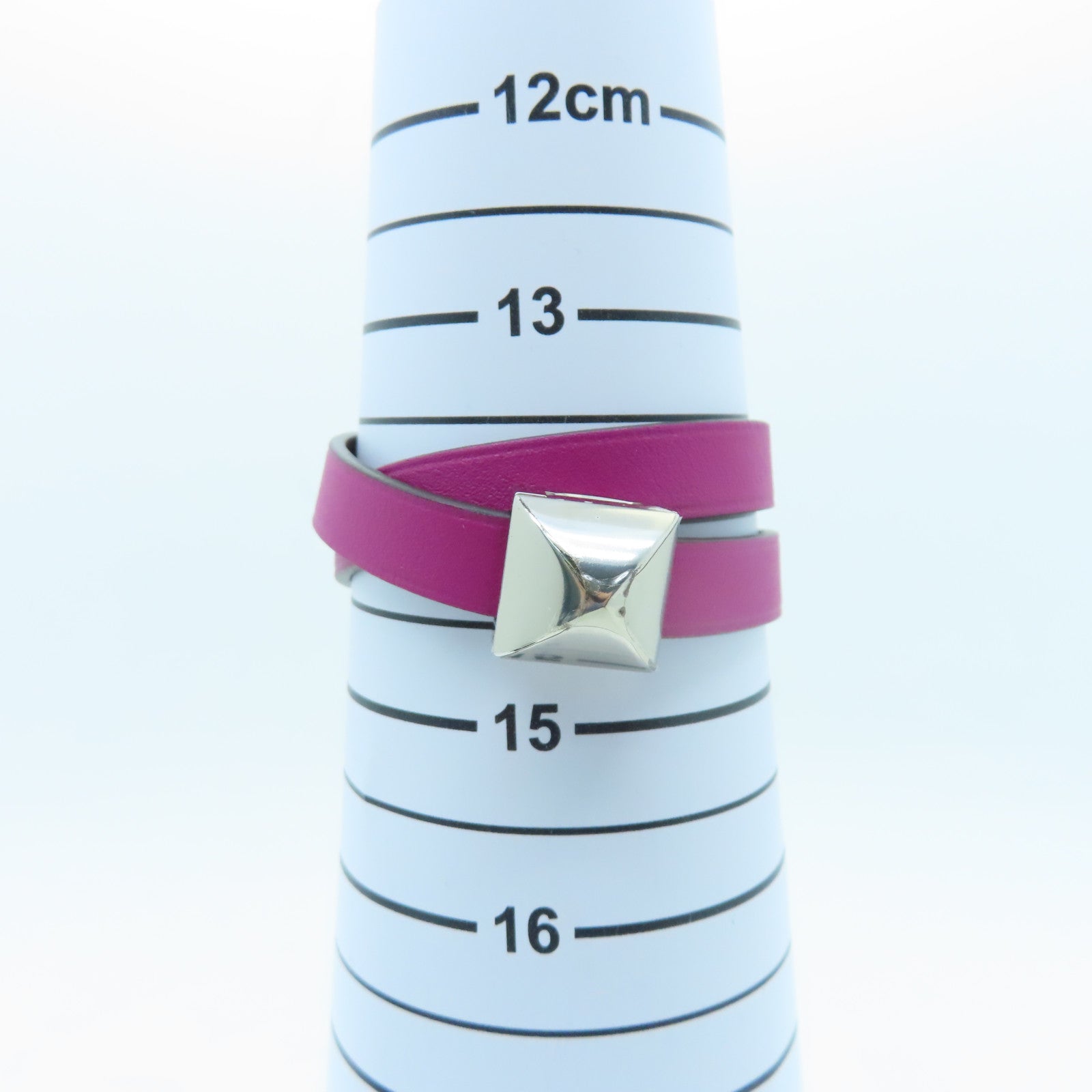 HERMES Veau Swift皮革Bracelet银扣手环木兰粉色