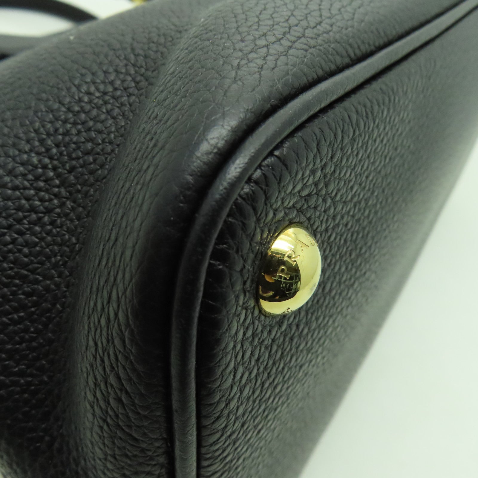 PRADA 牛皮皮革2 Way Tote Bag金扣手挽肩背兩用袋黑色