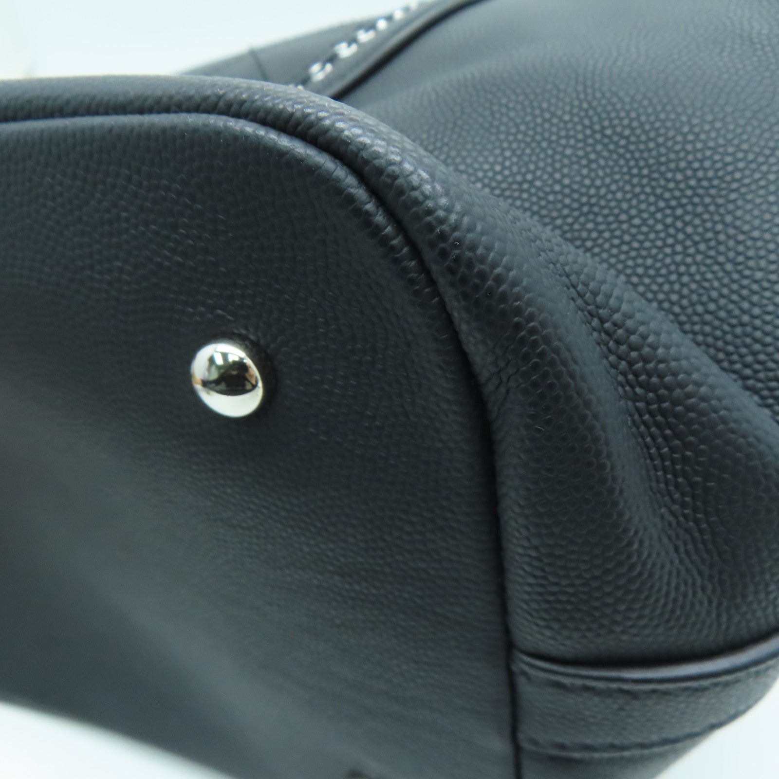 CHANEL Grained皮革Shopping Shoulder Handbag銀扣手挽肩背兩用袋黑色