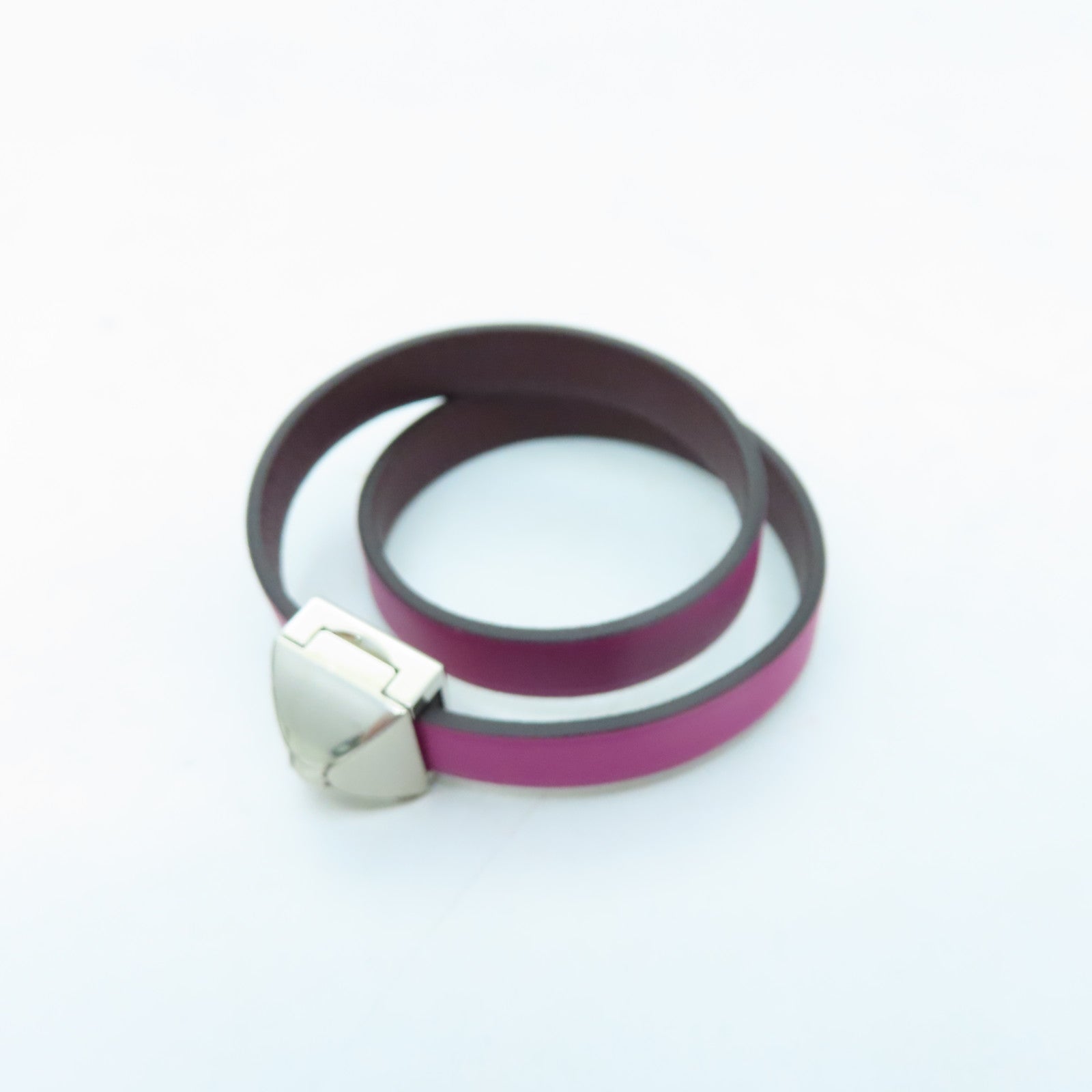 HERMES Veau Swift皮革Bracelet银扣手环木兰粉色
