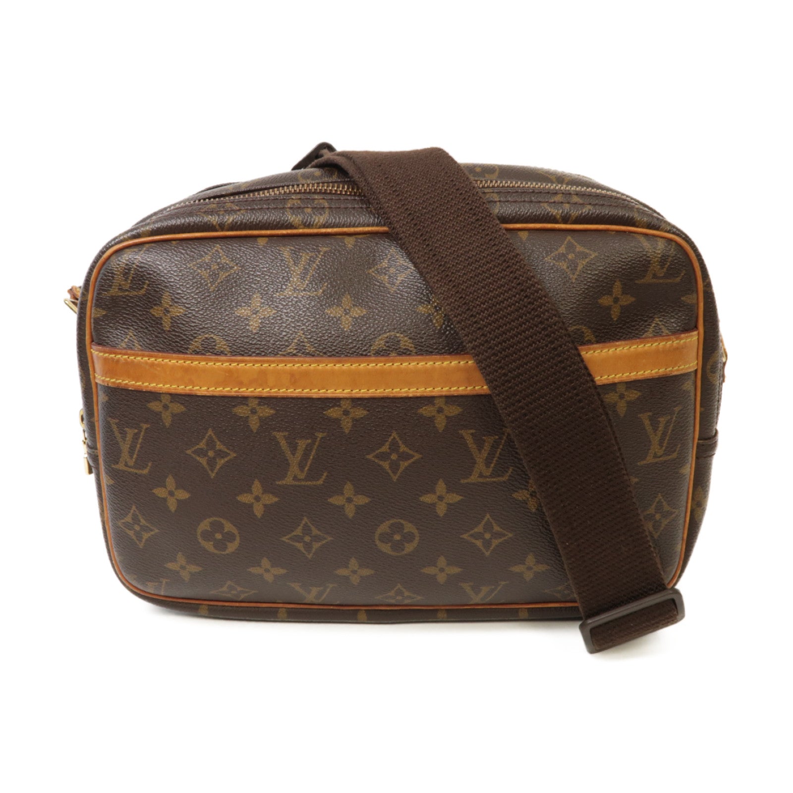 LOUIS VUITTON Monogram Reporter PM金扣肩背袋啡色
