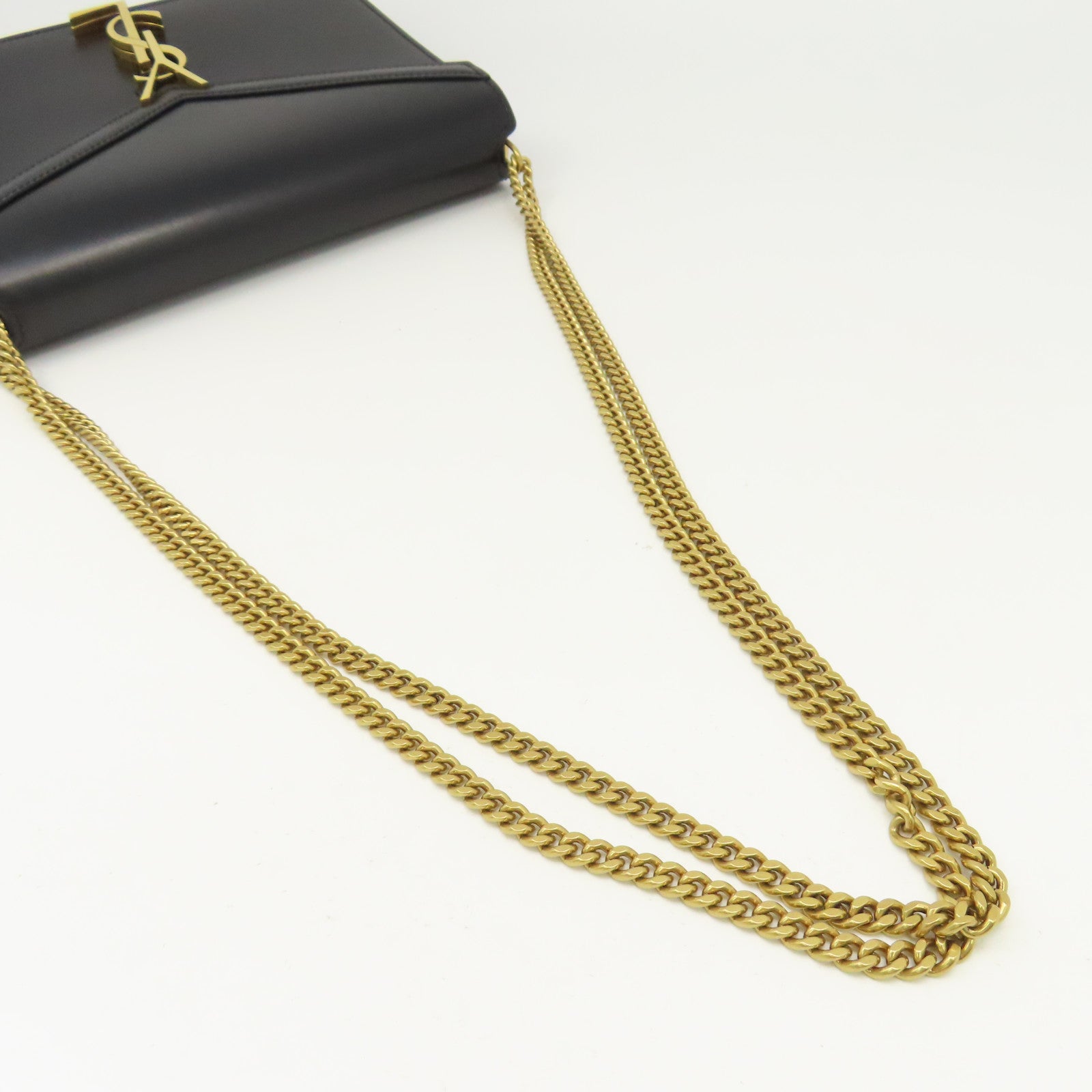 YVES SAINT LAURENT 牛皮皮革Chain Shoulder金扣鏈帶肩背袋黑色