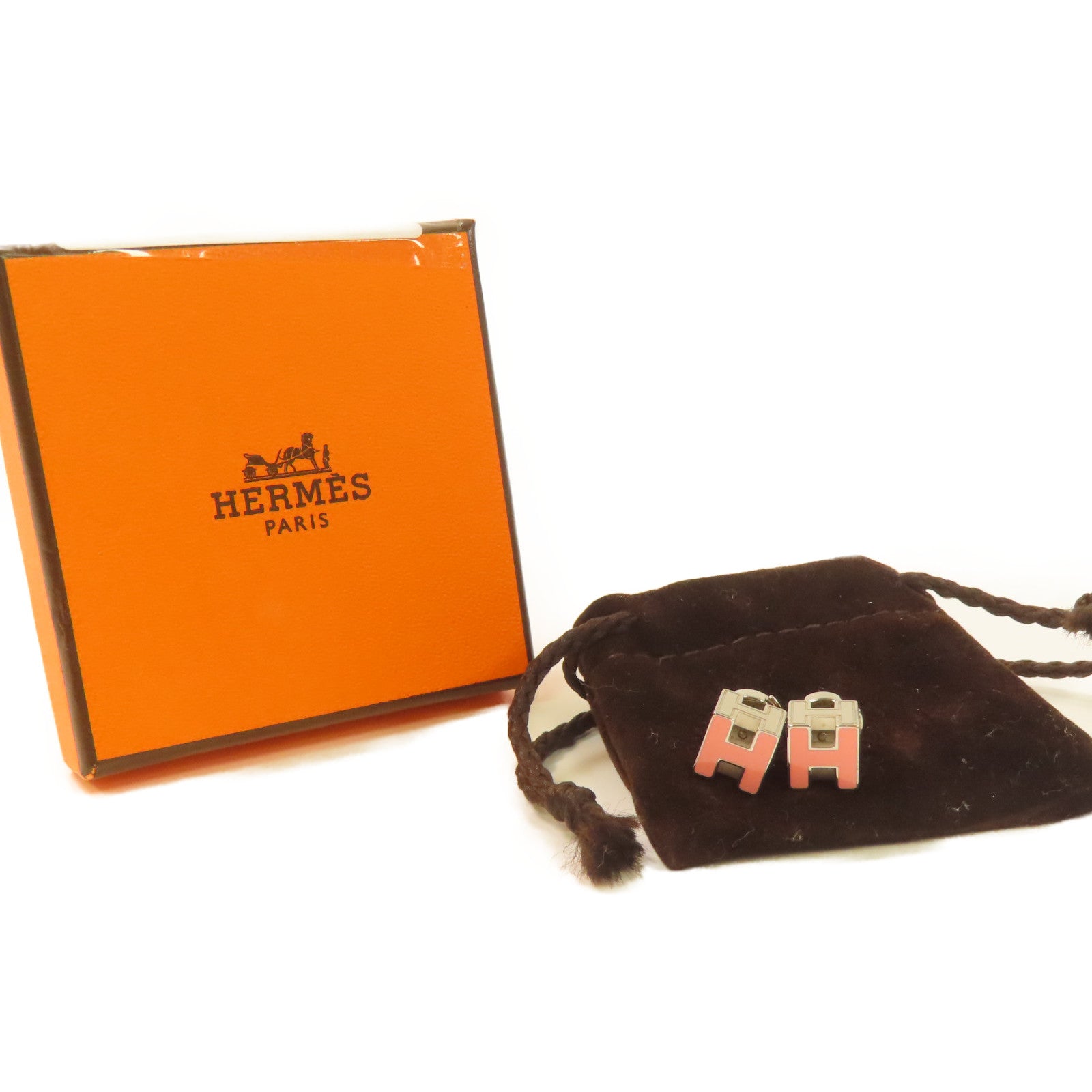 HERMES 金屬Cage d’H Earrings耳環粉紅色/銀色