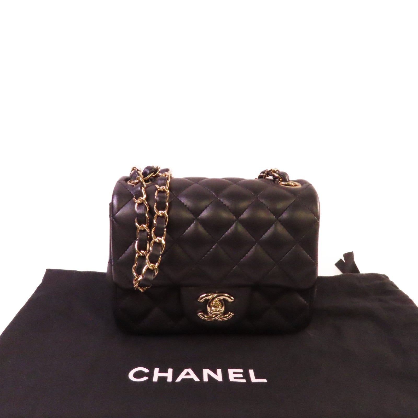 CHANEL 菱格羊皮皮革Chain Shoulder Bag銀扣鏈帶肩背袋黑色