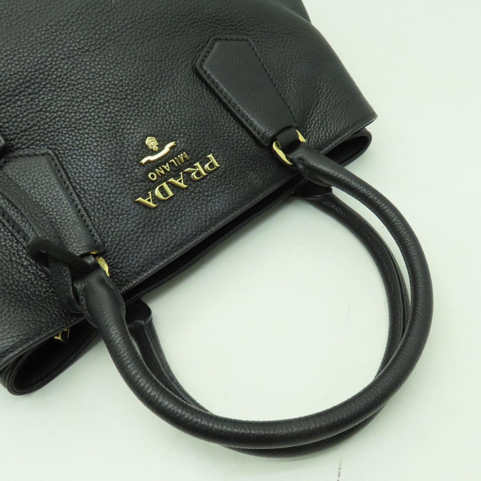 PRADA 牛皮皮革2 Way Tote Bag金扣手挽肩背兩用袋黑色