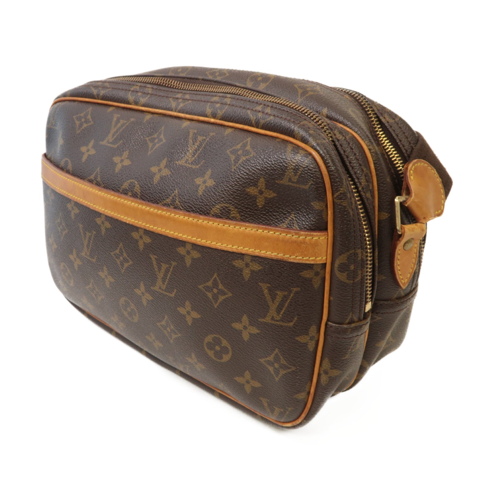 LOUIS VUITTON Monogram Reporter PM金扣肩背袋啡色