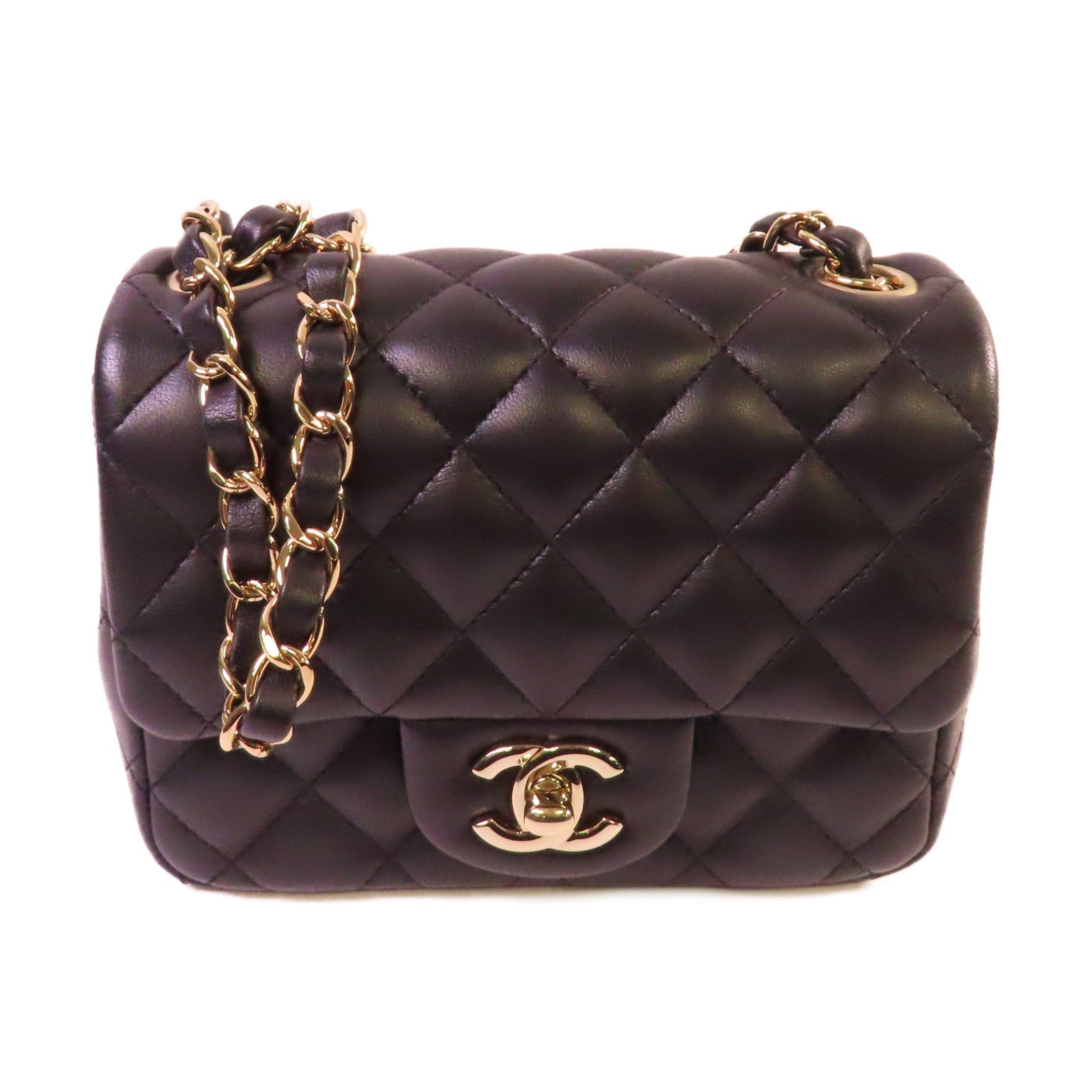 CHANEL 菱格羊皮皮革Chain Shoulder Bag銀扣鏈帶肩背袋黑色