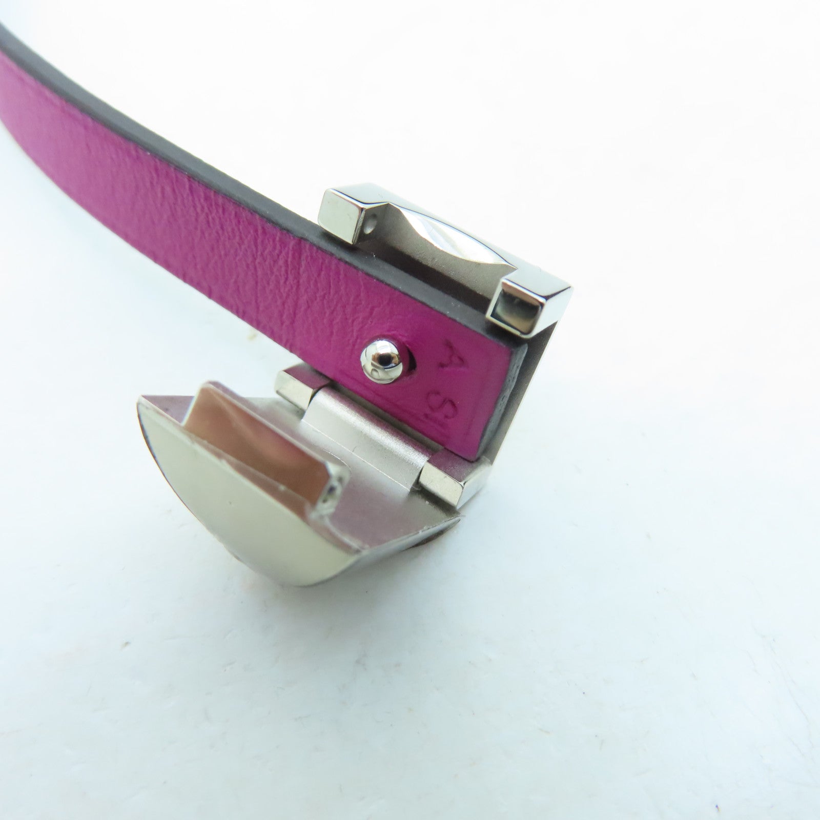 HERMES Veau Swift皮革Bracelet银扣手环木兰粉色