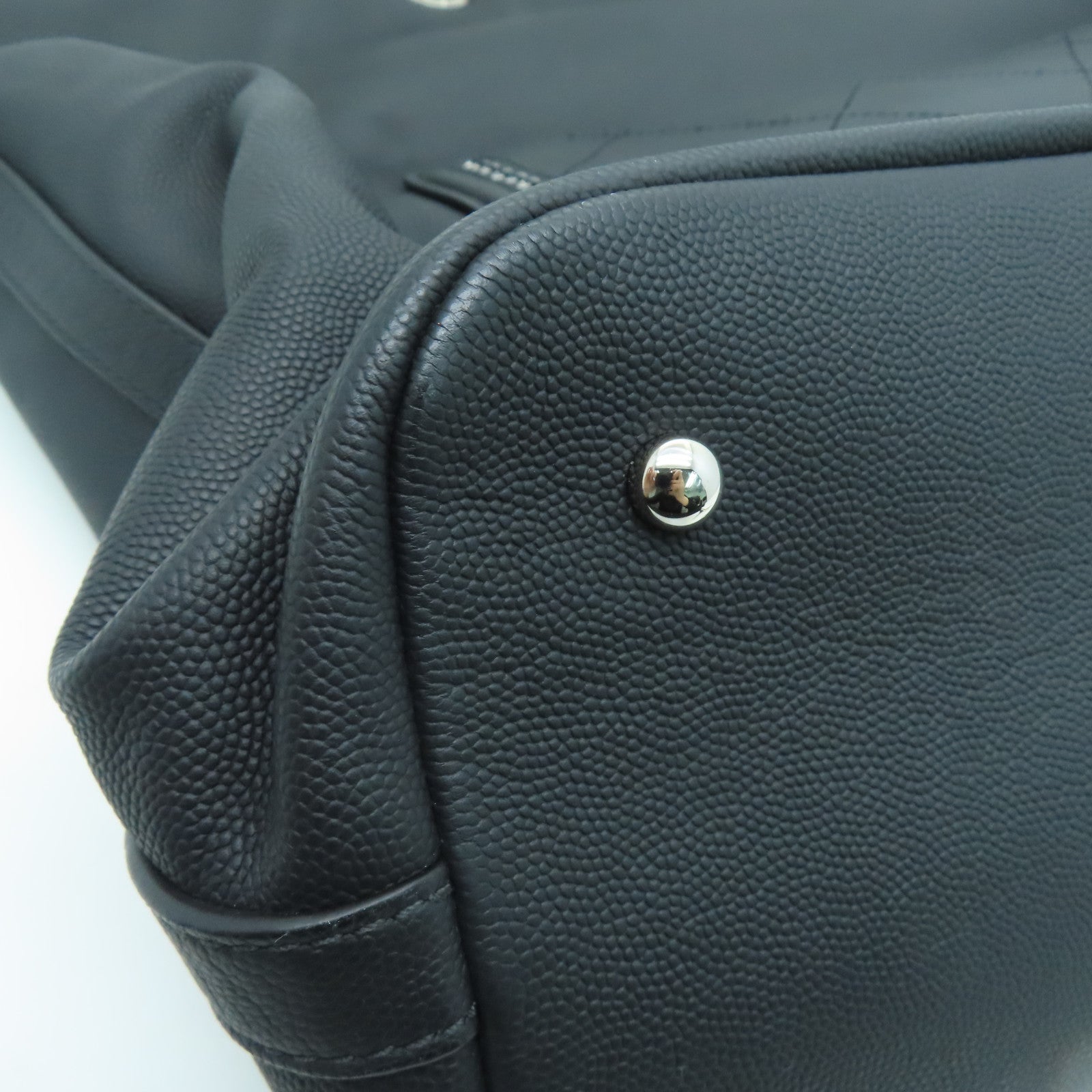 CHANEL Grained皮革Shopping Shoulder Handbag銀扣手挽肩背兩用袋黑色