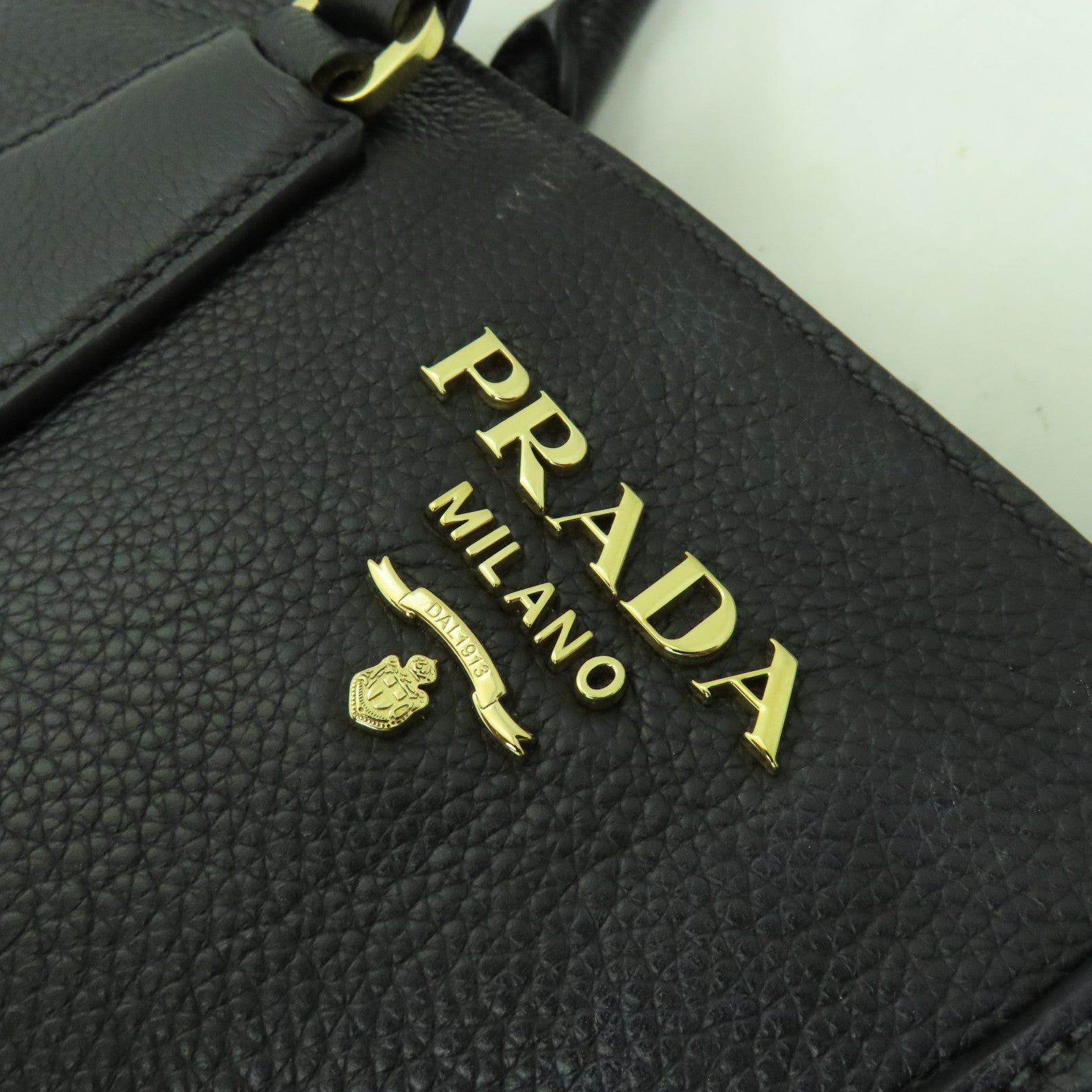 PRADA 牛皮皮革2 Way Tote Bag金扣手挽肩背兩用袋黑色