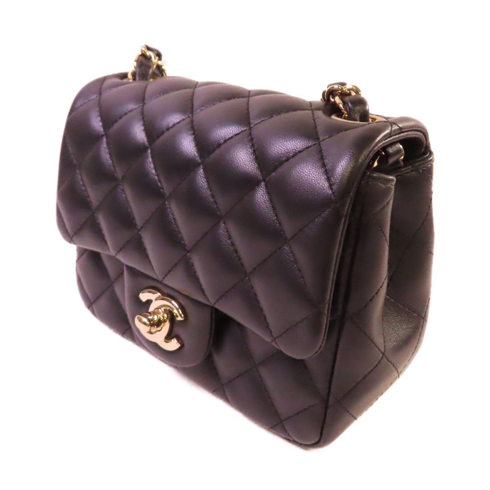 CHANEL 菱格羊皮皮革Chain Shoulder Bag銀扣鏈帶肩背袋黑色