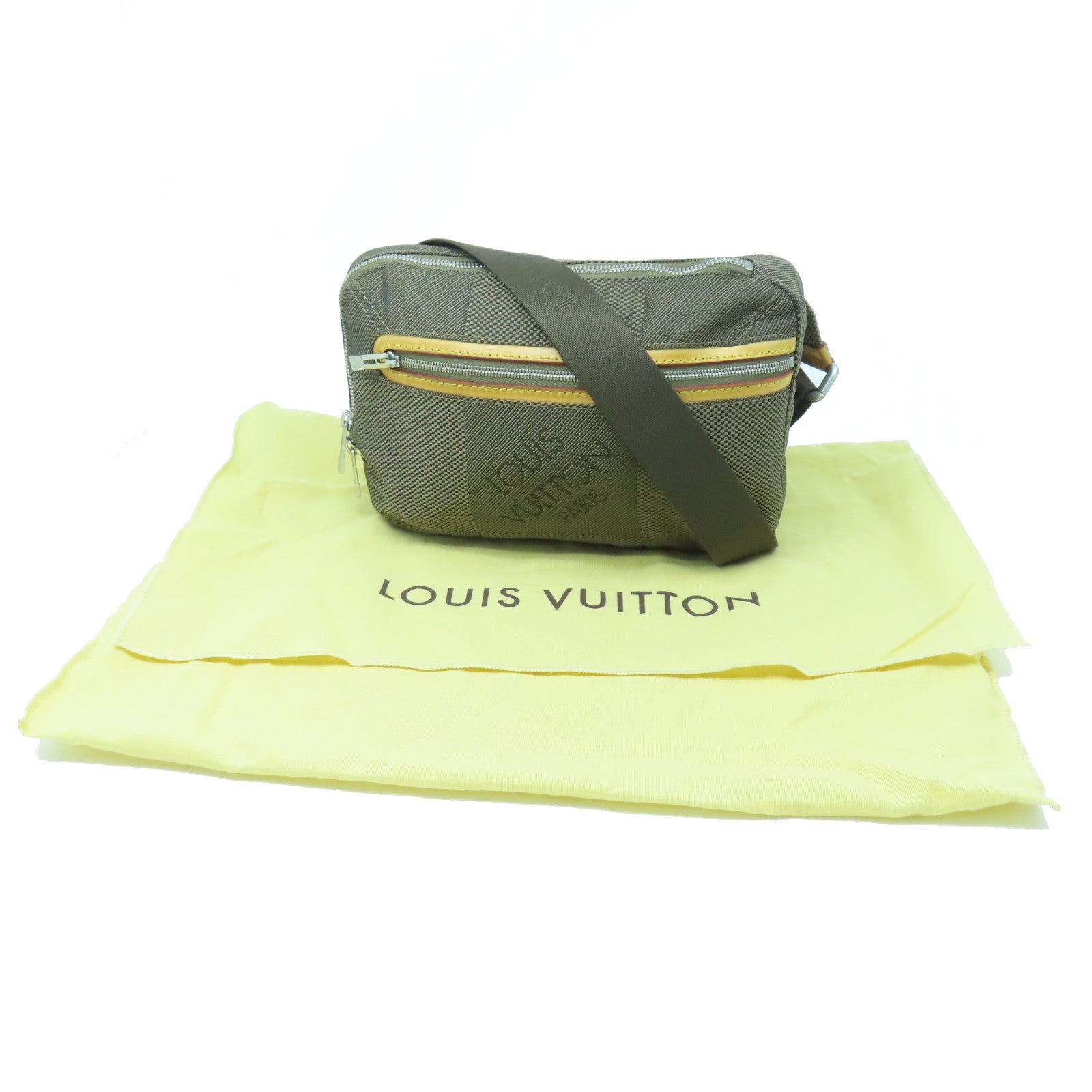 LOUIS VUITTON Damier Geant Arche Waist Bag silver buckle belt bag brown