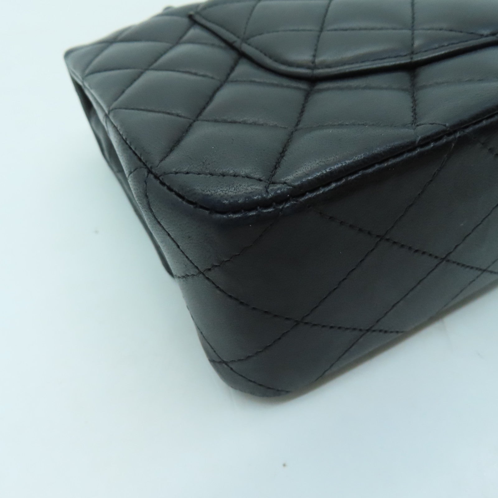 CHANEL 菱格羊皮皮革Chain Shoulder銀扣手挽肩背兩用袋黑色