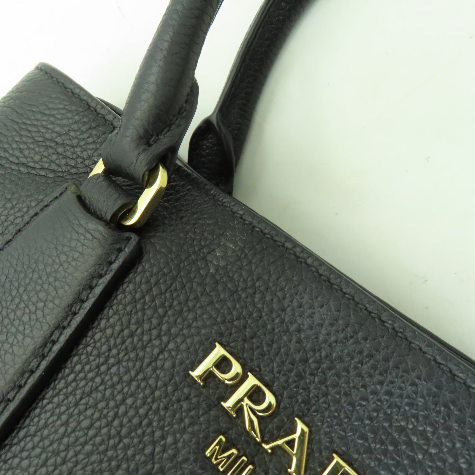 PRADA 牛皮皮革2 Way Tote Bag金扣手挽肩背兩用袋黑色