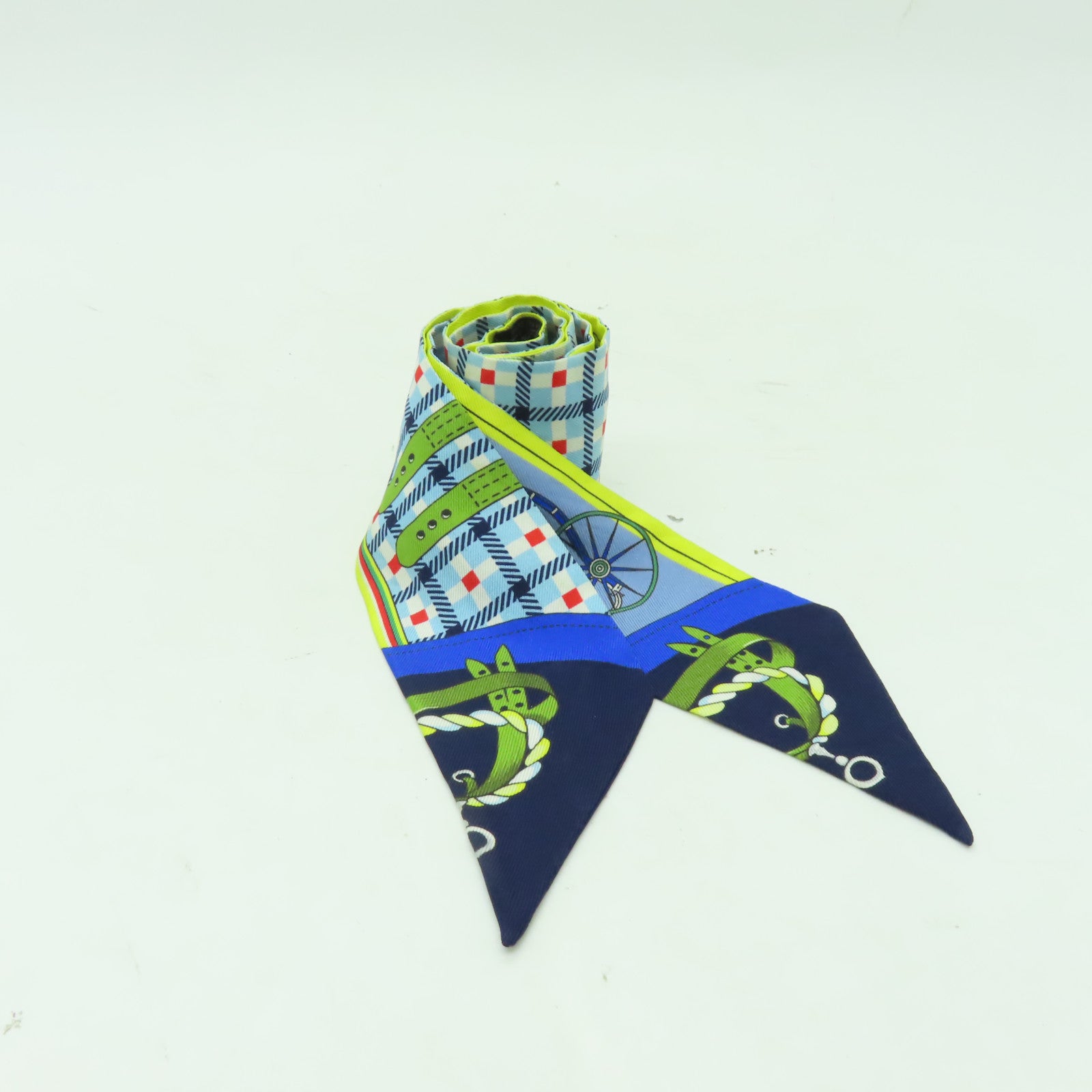 HERMES 絲質Twilly絲巾淺藍色/黃色/彩色