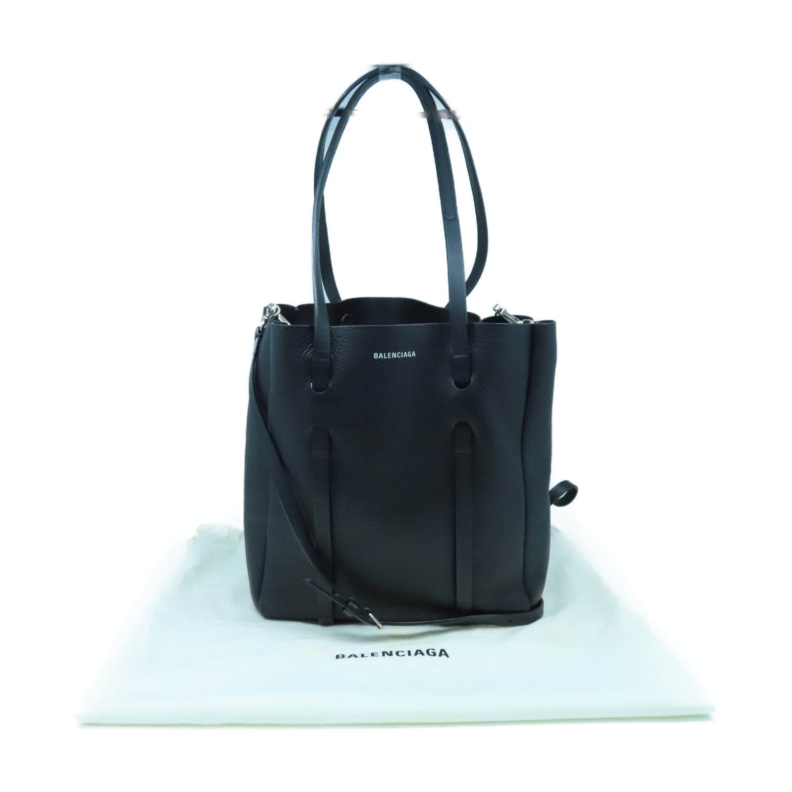 BALENCIAGA 牛皮皮革2 Way Shoulder銀扣手挽肩背兩用袋黑色