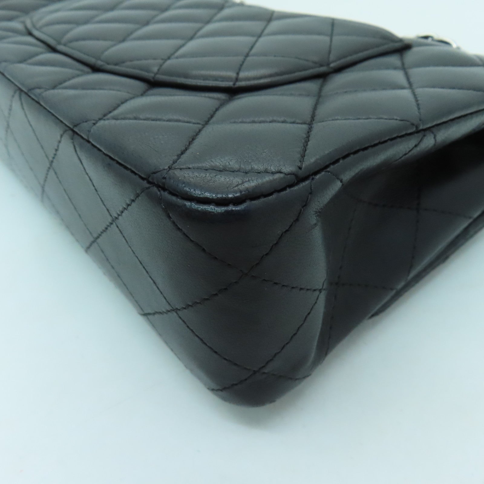 CHANEL 菱格羊皮皮革Chain Shoulder銀扣手挽肩背兩用袋黑色