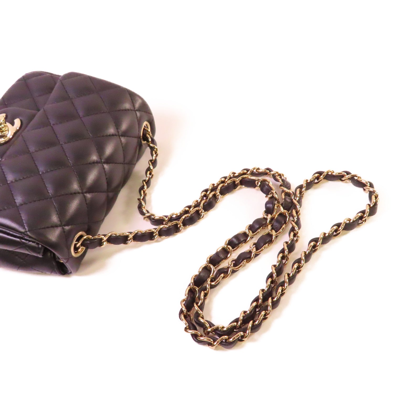 CHANEL 菱格羊皮皮革Chain Shoulder Bag銀扣鏈帶肩背袋黑色