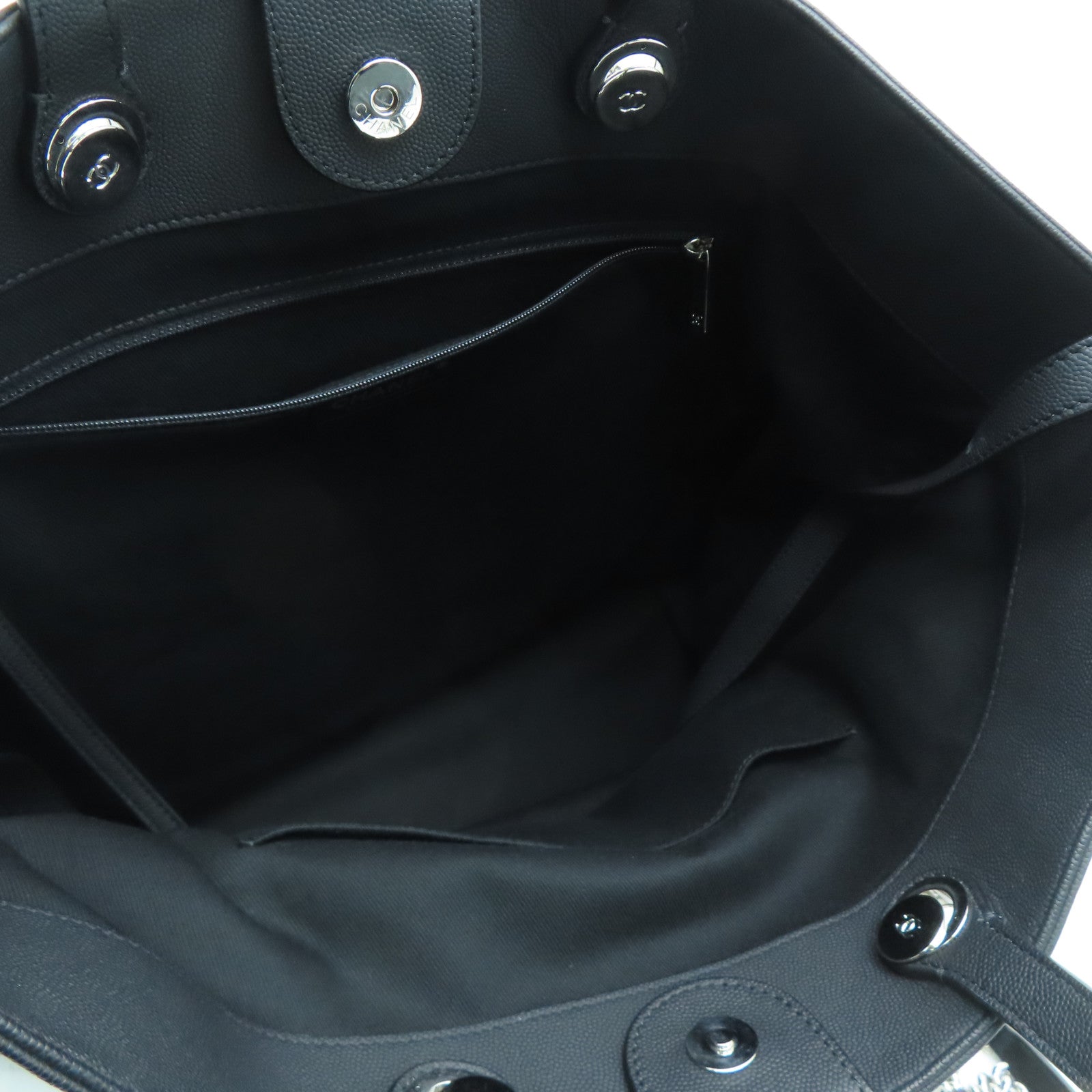 CHANEL Grained皮革Shopping Shoulder Handbag銀扣手挽肩背兩用袋黑色