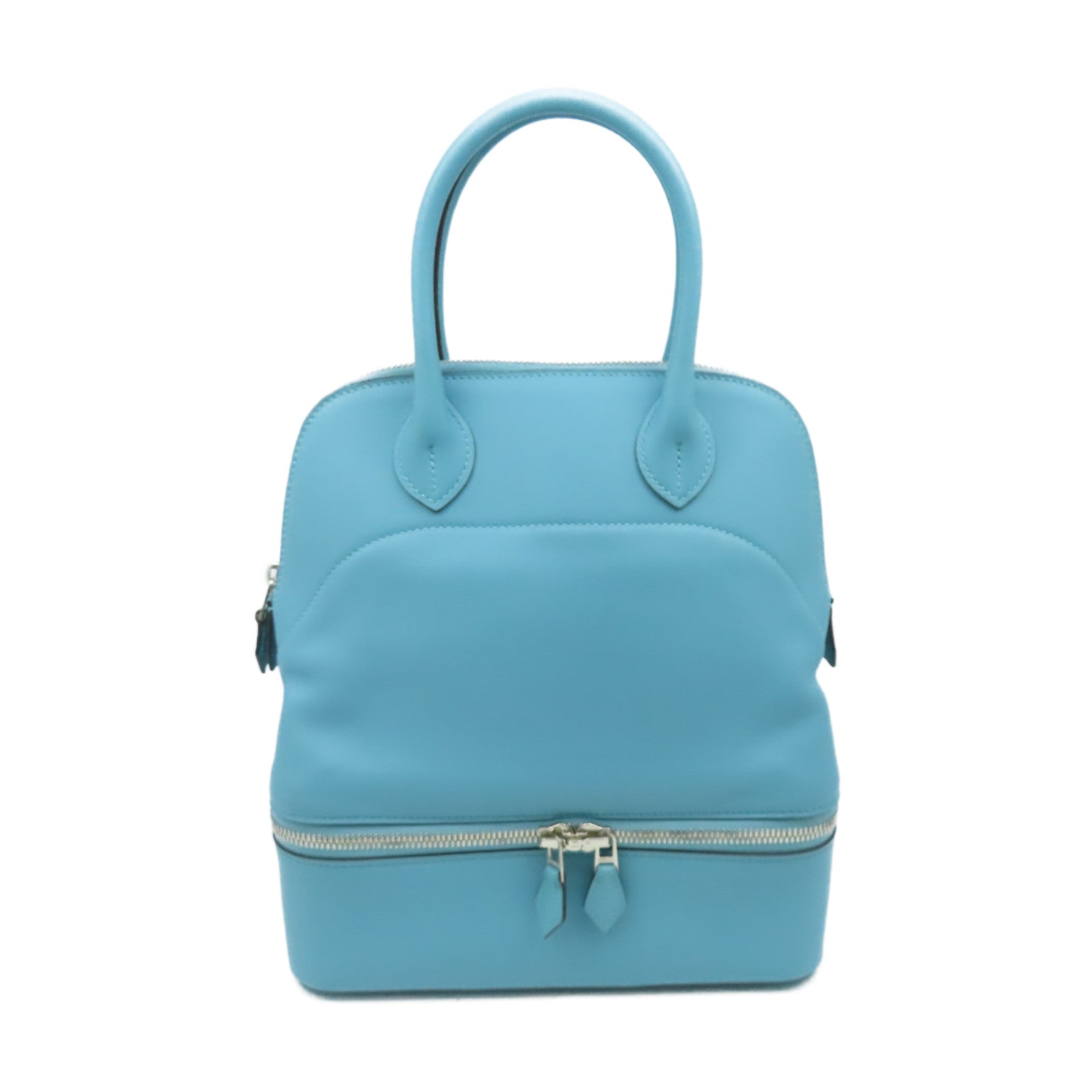 HERMES Swift皮革Bolide Secret Handbag銀扣手挽袋Blue Saint Cyr/聖西爾藍色