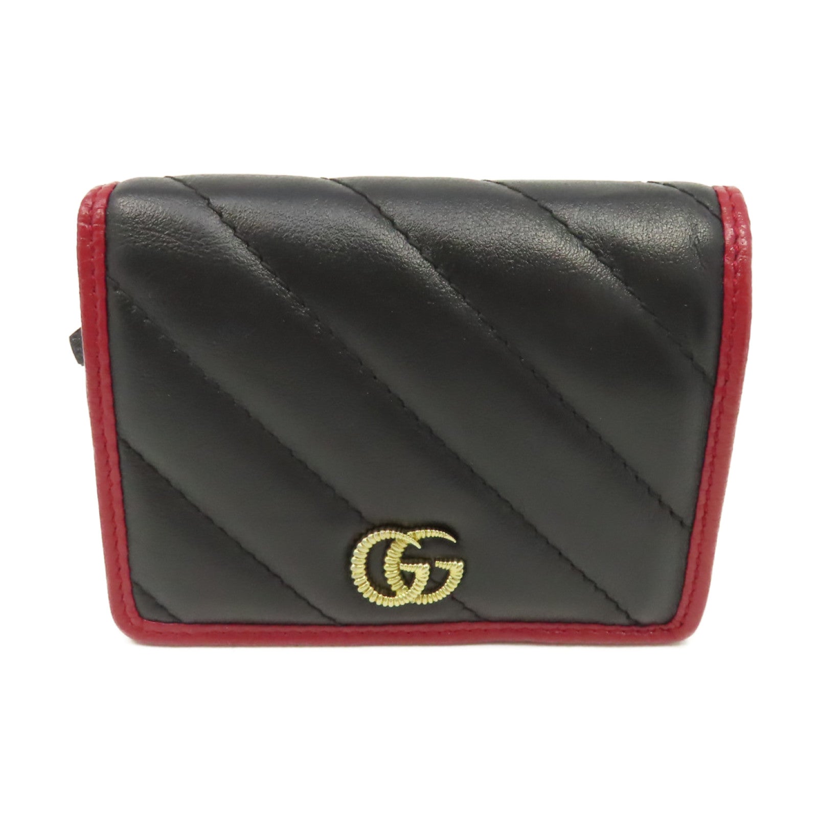 GUCCI 牛皮皮革GG Marmont Short Wallet短錢包黑色/紅色