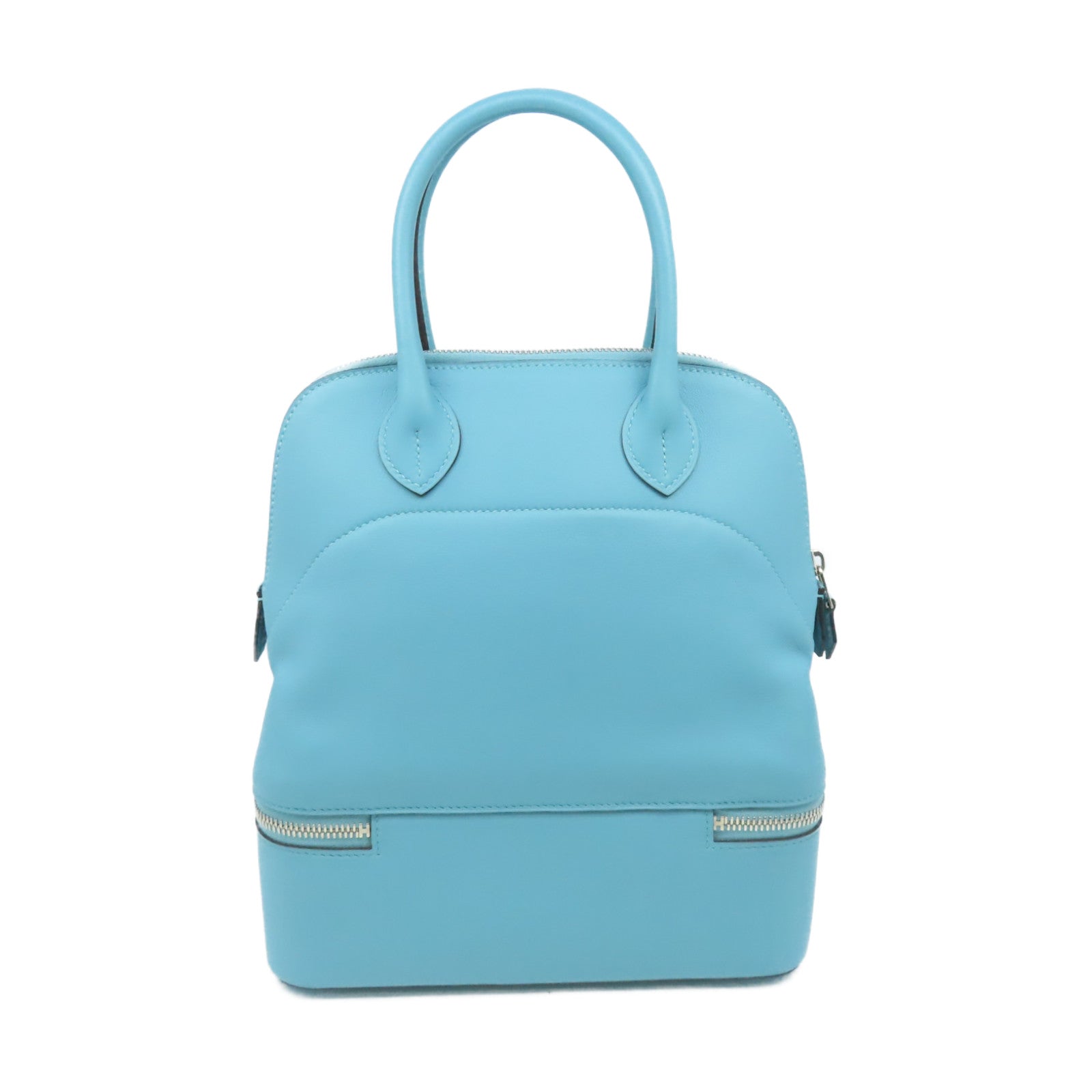 HERMES Swift皮革Bolide Secret Handbag銀扣手挽袋Blue Saint Cyr/聖西爾藍色