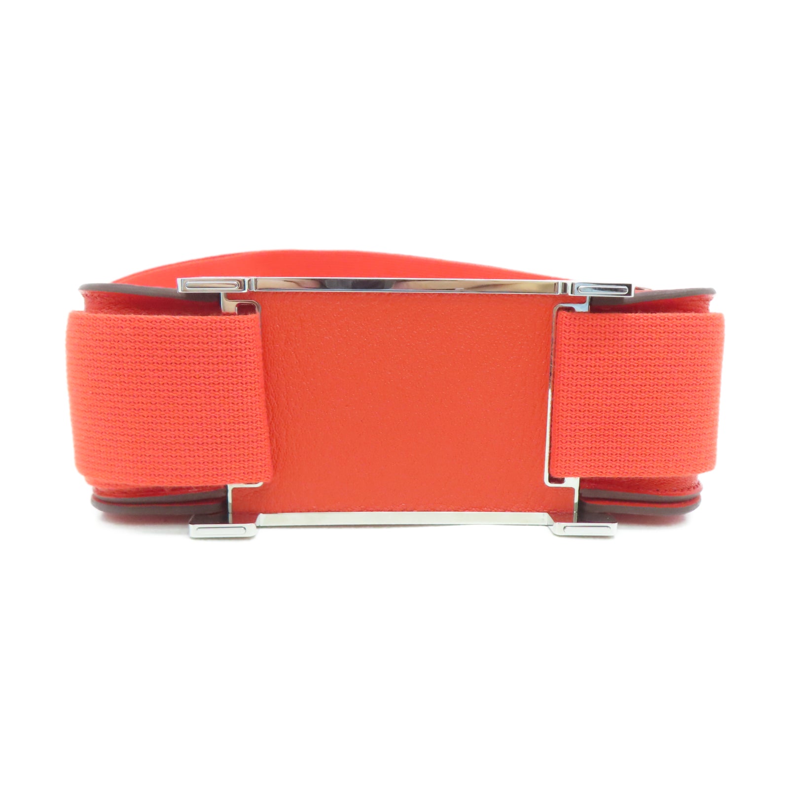 HERMES Mysore Goat Leather Geta Silver Buckle Shoulder Bag Fire Orange