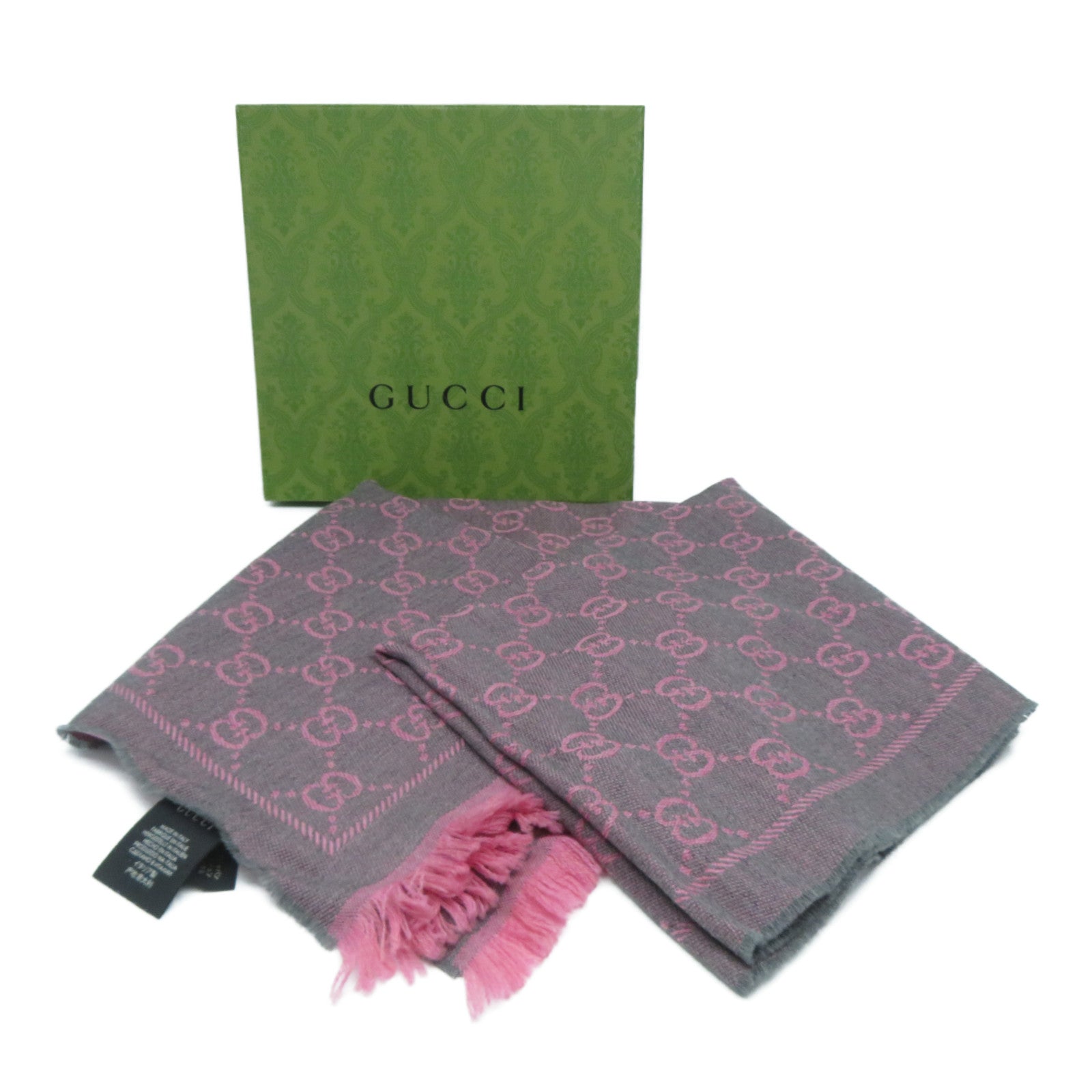 GUCCI 羊毛Scarf頸巾灰色/粉紅色