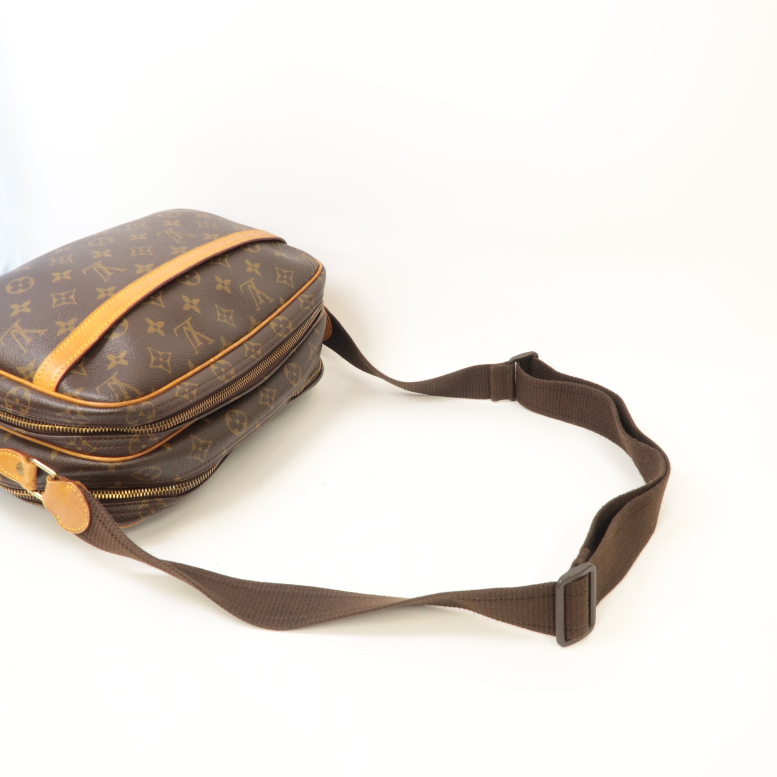 LOUIS VUITTON Monogram Reporter PM金扣肩背袋啡色