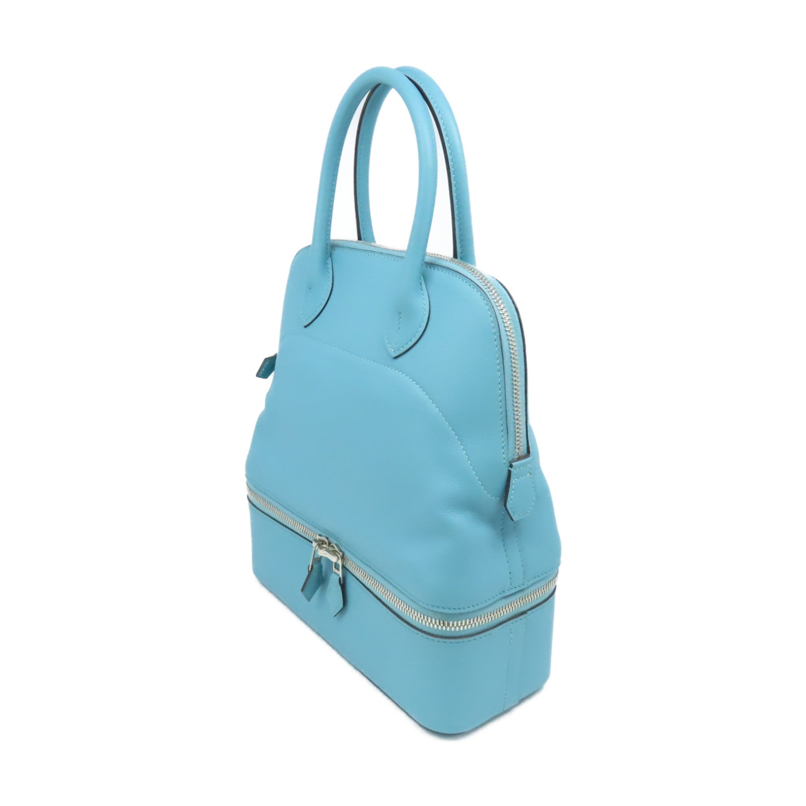 HERMES Swift皮革Bolide Secret Handbag銀扣手挽袋Blue Saint Cyr/聖西爾藍色