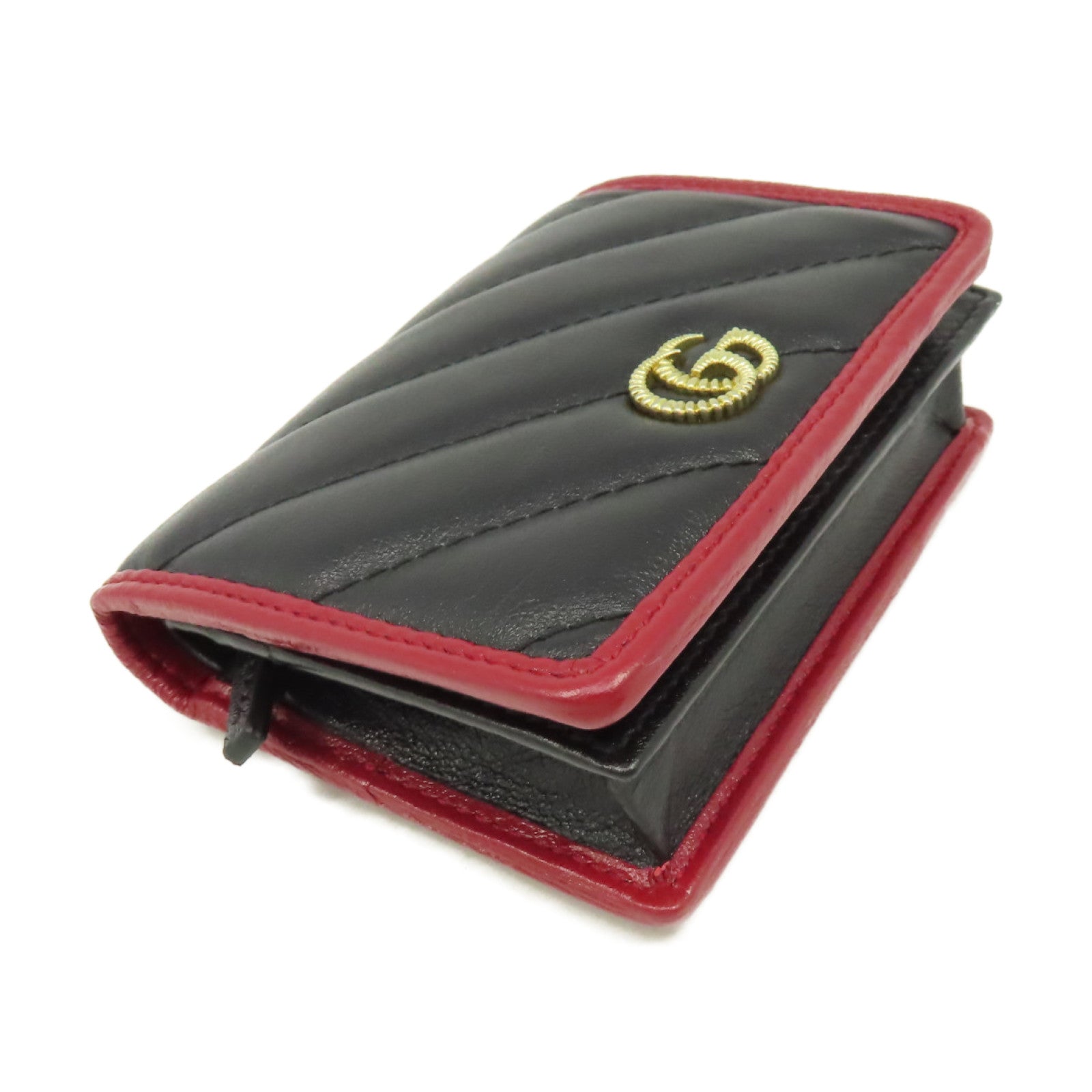 GUCCI 牛皮皮革GG Marmont Short Wallet短錢包黑色/紅色