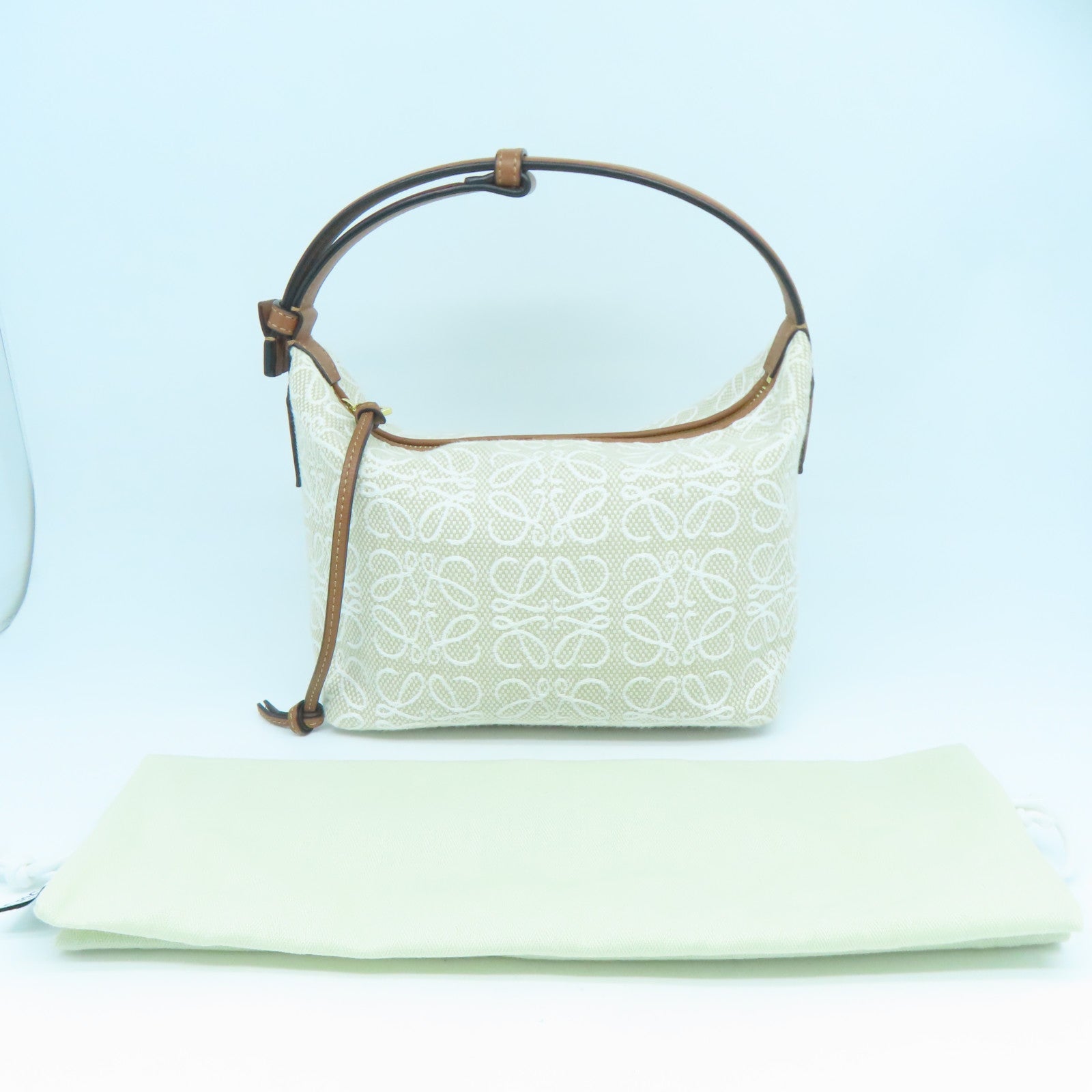 LOEWE 帆布/皮革Small Cubi Bag金扣手挽袋米色/啡色