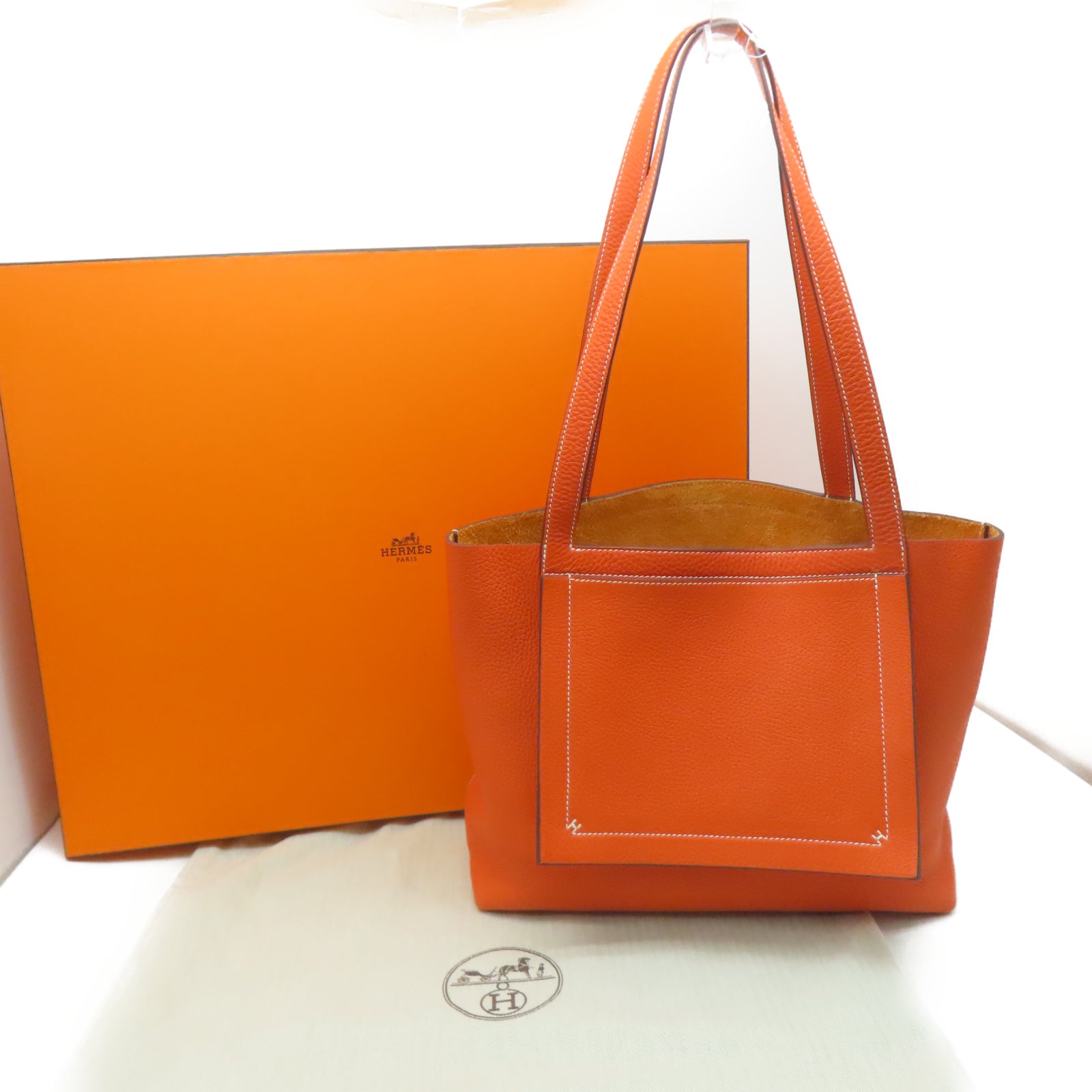 HERMES Clemence皮革Cabasellier 31肩背袋橙色