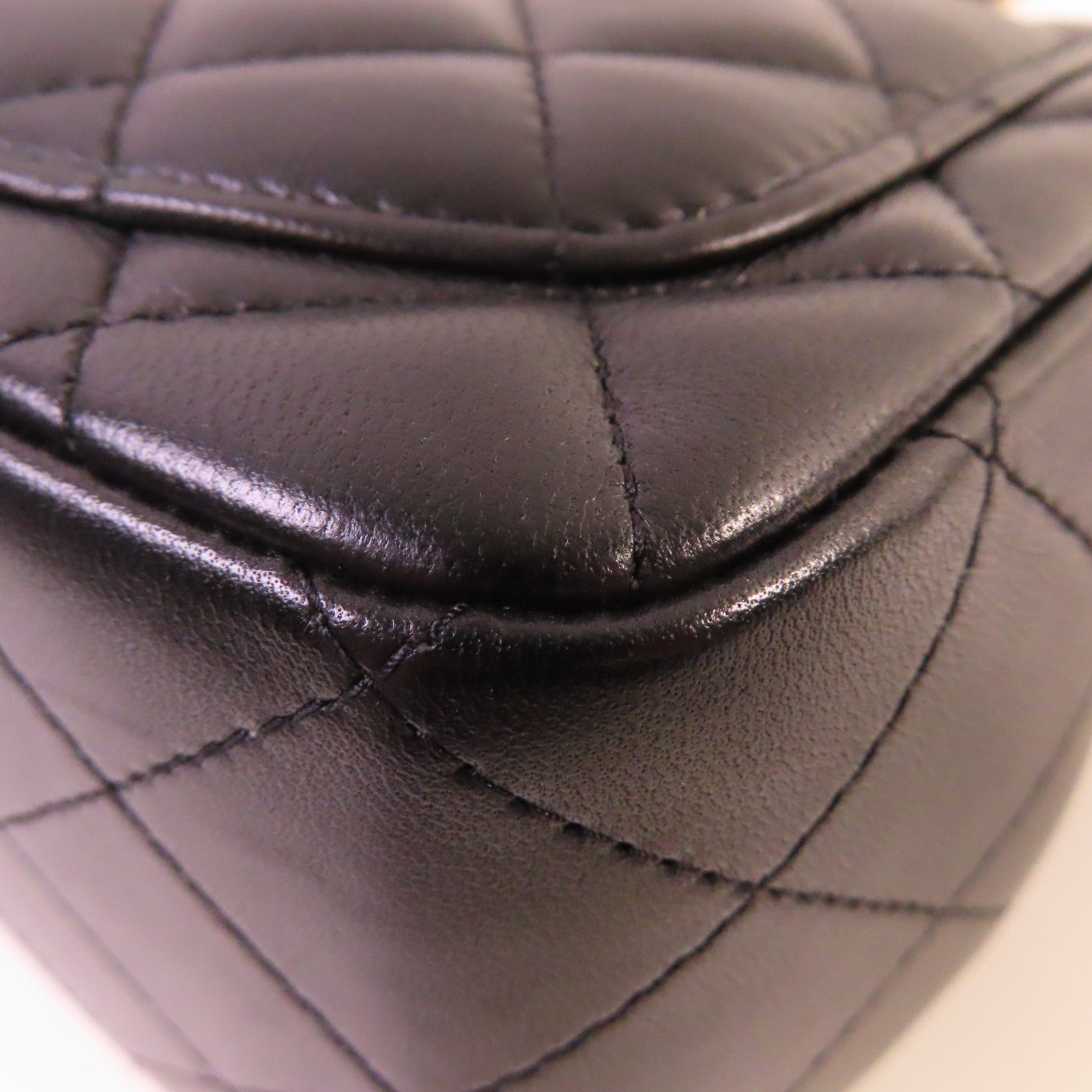 CHANEL 菱格羊皮皮革Chain Shoulder Bag銀扣鏈帶肩背袋黑色