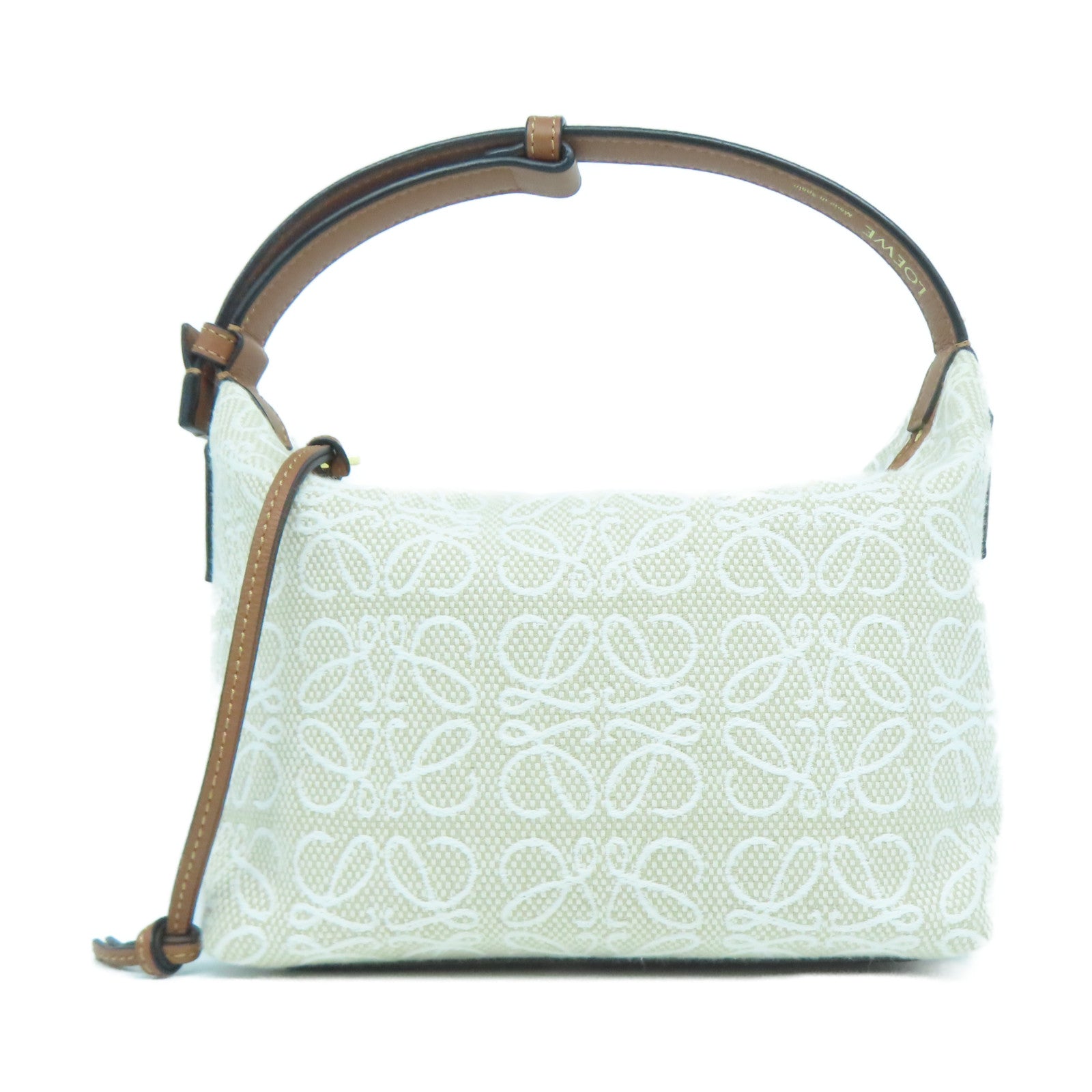 LOEWE 帆布/皮革Small Cubi Bag金扣手挽袋米色/啡色
