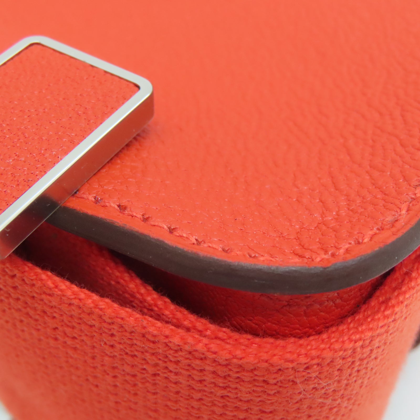 HERMES Mysore Goat Leather Geta Silver Buckle Shoulder Bag Fire Orange