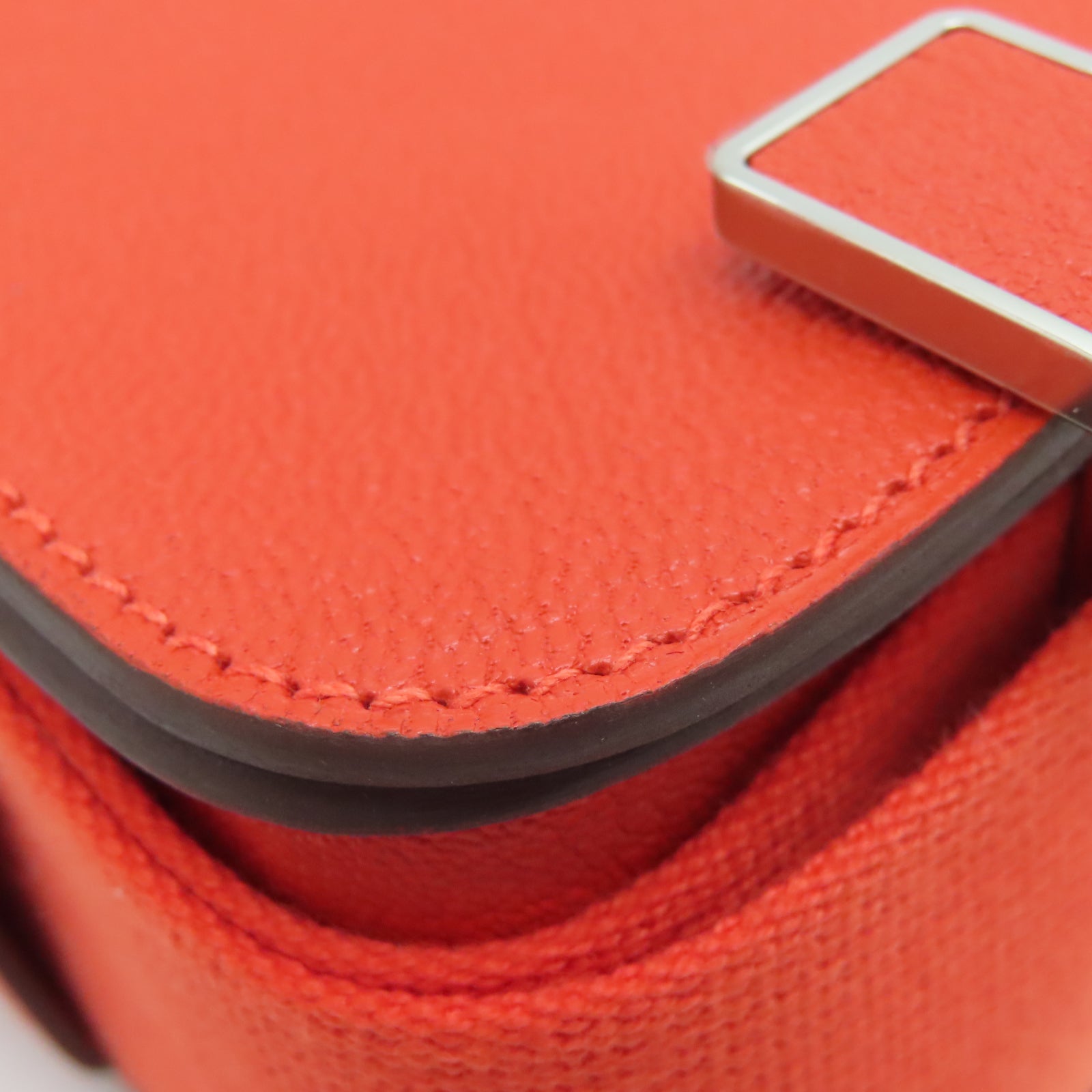 HERMES Mysore Goat Leather Geta Silver Buckle Shoulder Bag Fire Orange