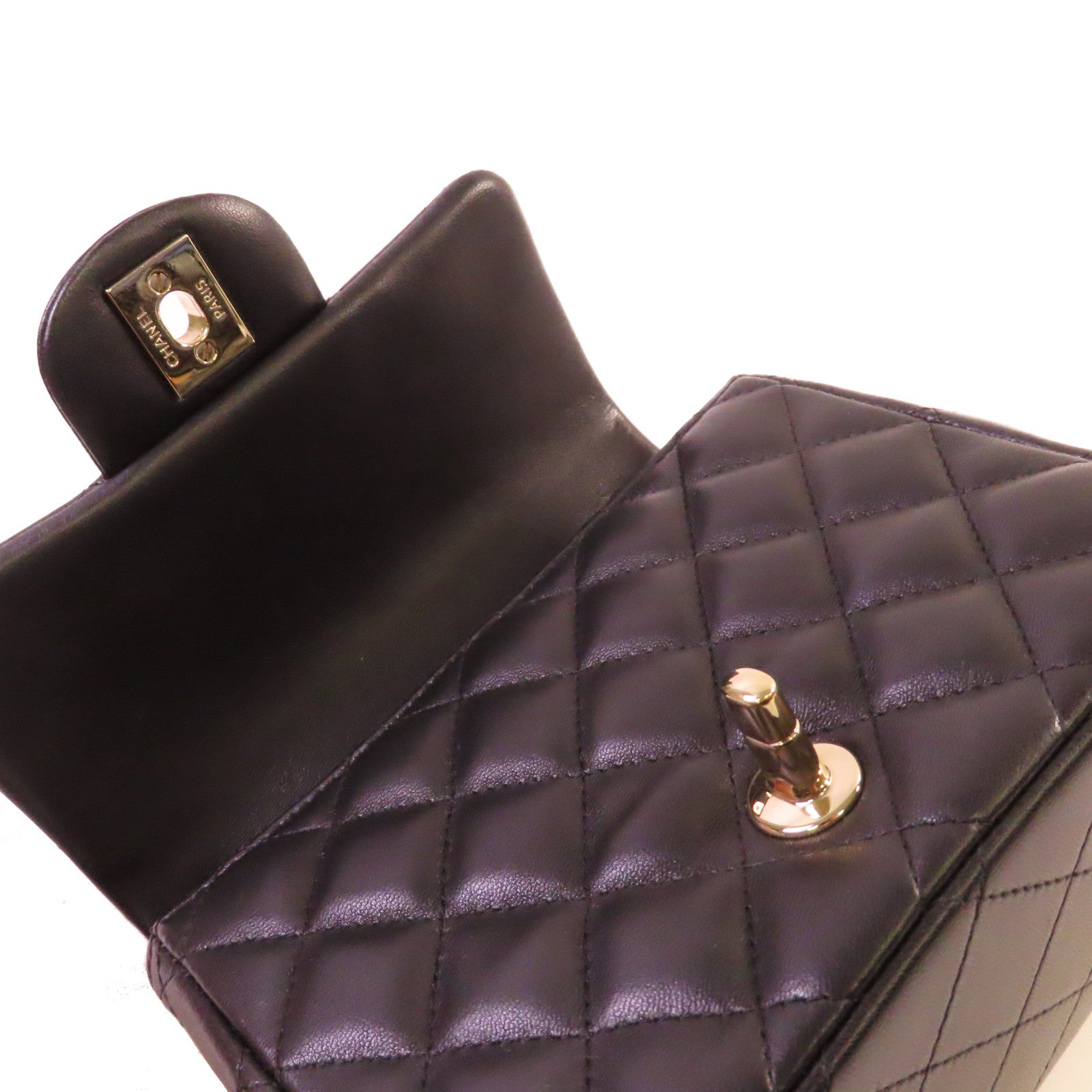 CHANEL 菱格羊皮皮革Chain Shoulder Bag銀扣鏈帶肩背袋黑色