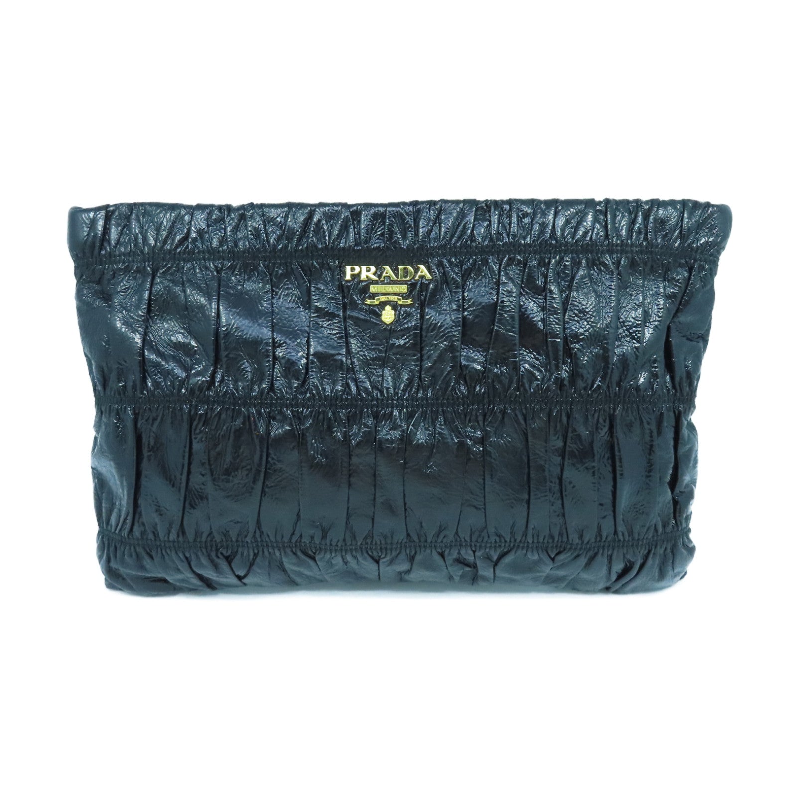 PRADA 漆皮皮革Clutch Bag金扣手拿包黑色