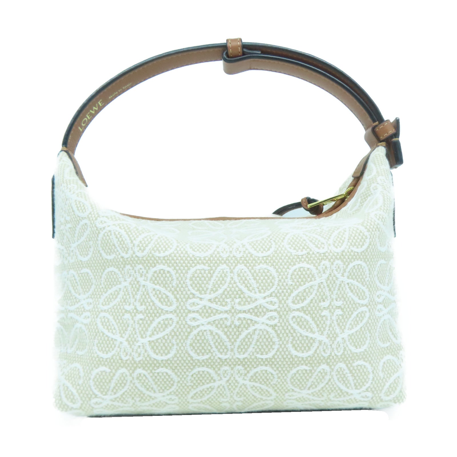 LOEWE 帆布/皮革Small Cubi Bag金扣手挽袋米色/啡色