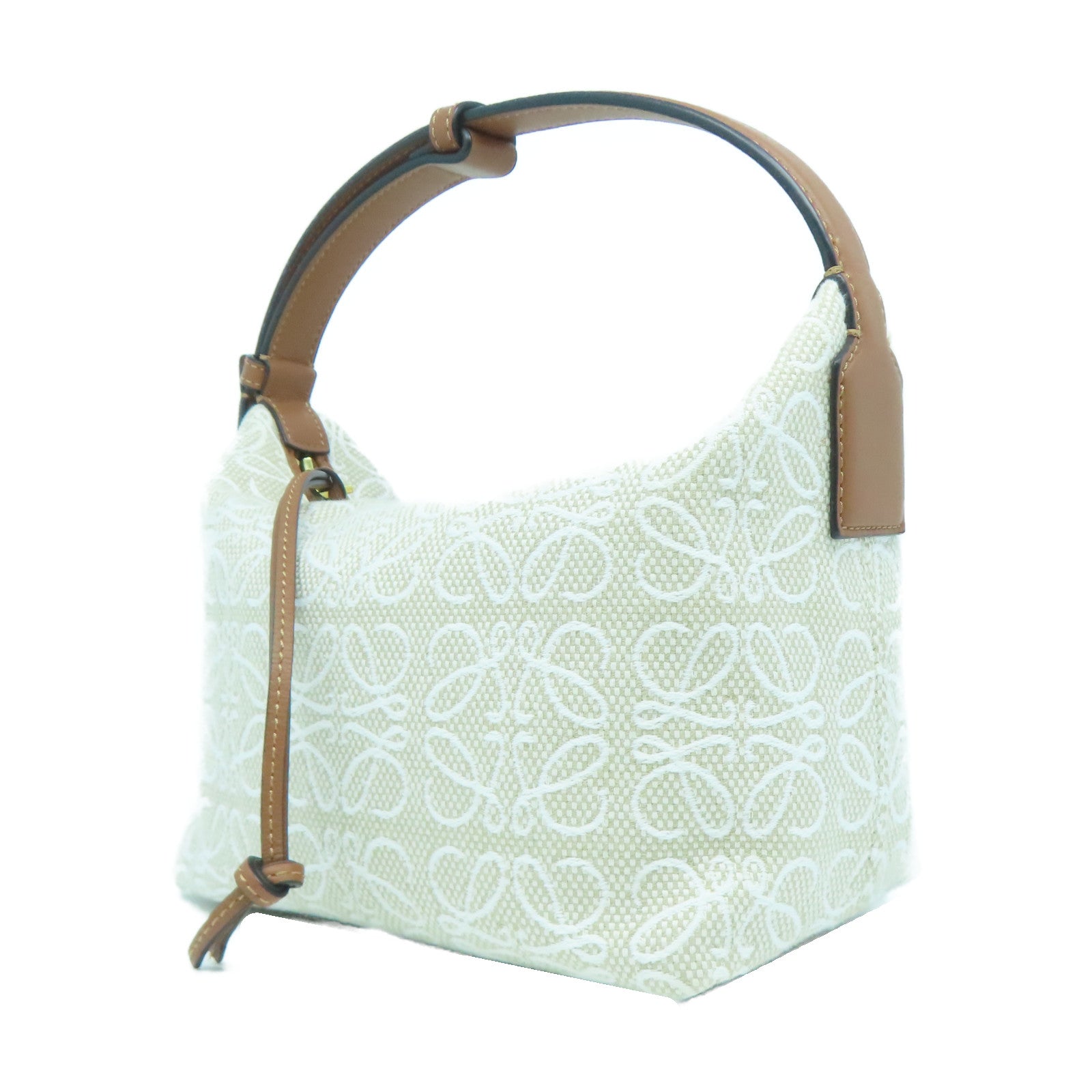 LOEWE 帆布/皮革Small Cubi Bag金扣手挽袋米色/啡色
