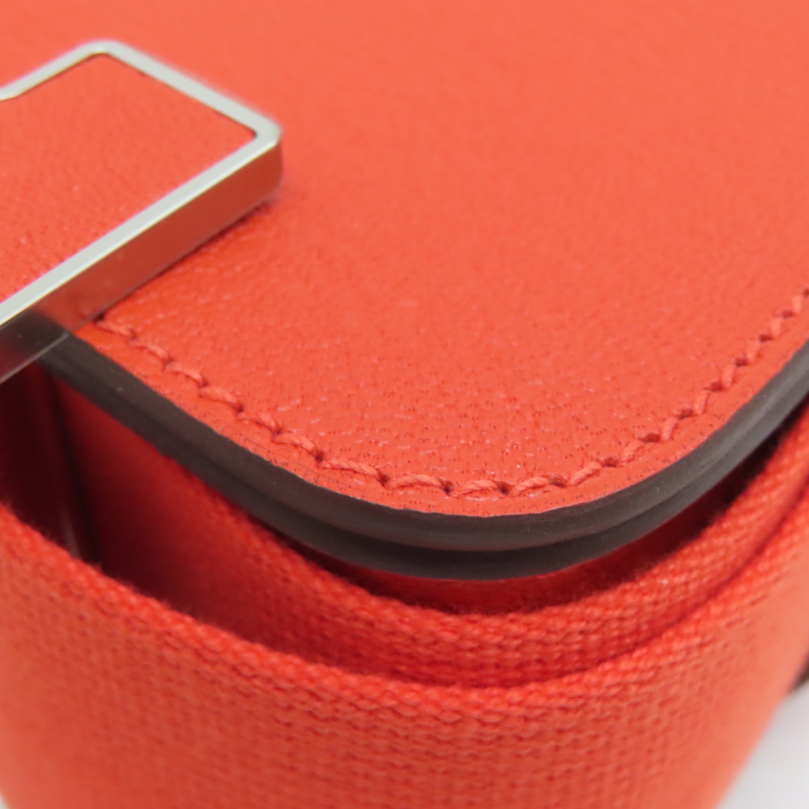 HERMES Mysore Goat Leather Geta Silver Buckle Shoulder Bag Fire Orange
