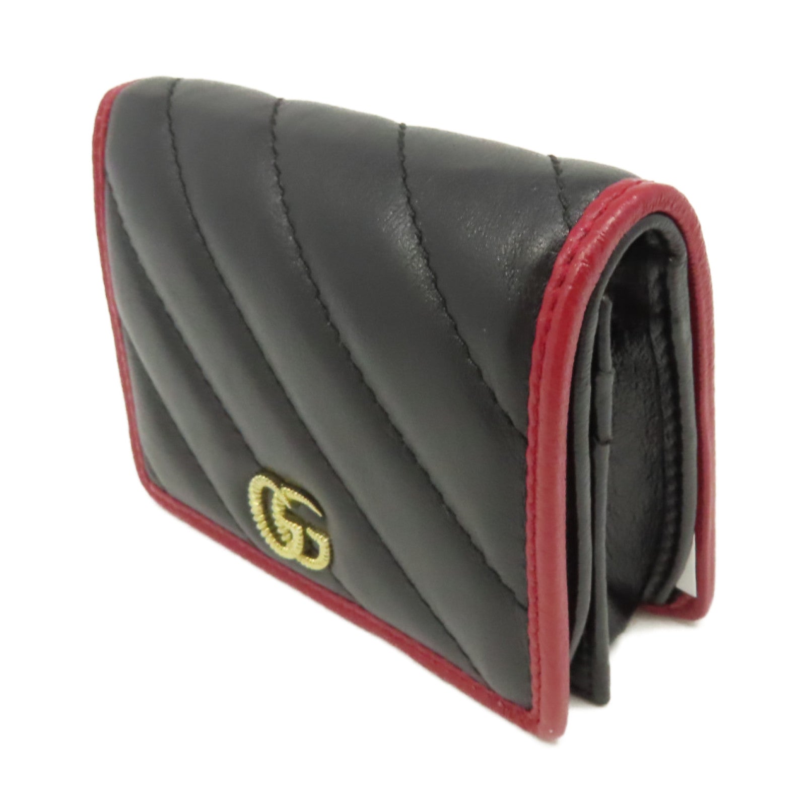 GUCCI 牛皮皮革GG Marmont Short Wallet短錢包黑色/紅色