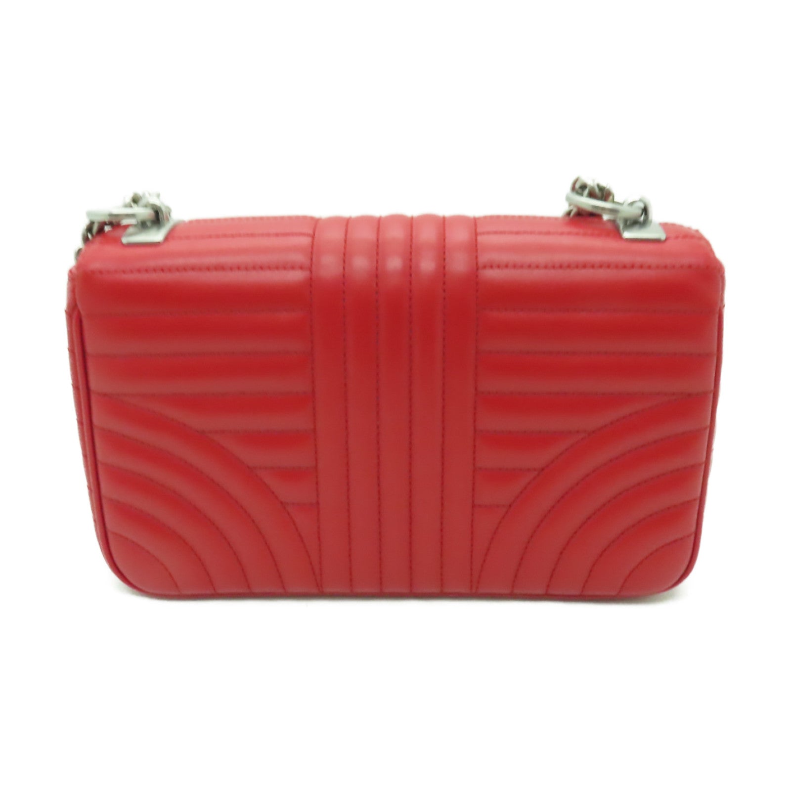PRADA 牛皮皮革Shoulder Bag銀扣鏈帶肩背袋紅色