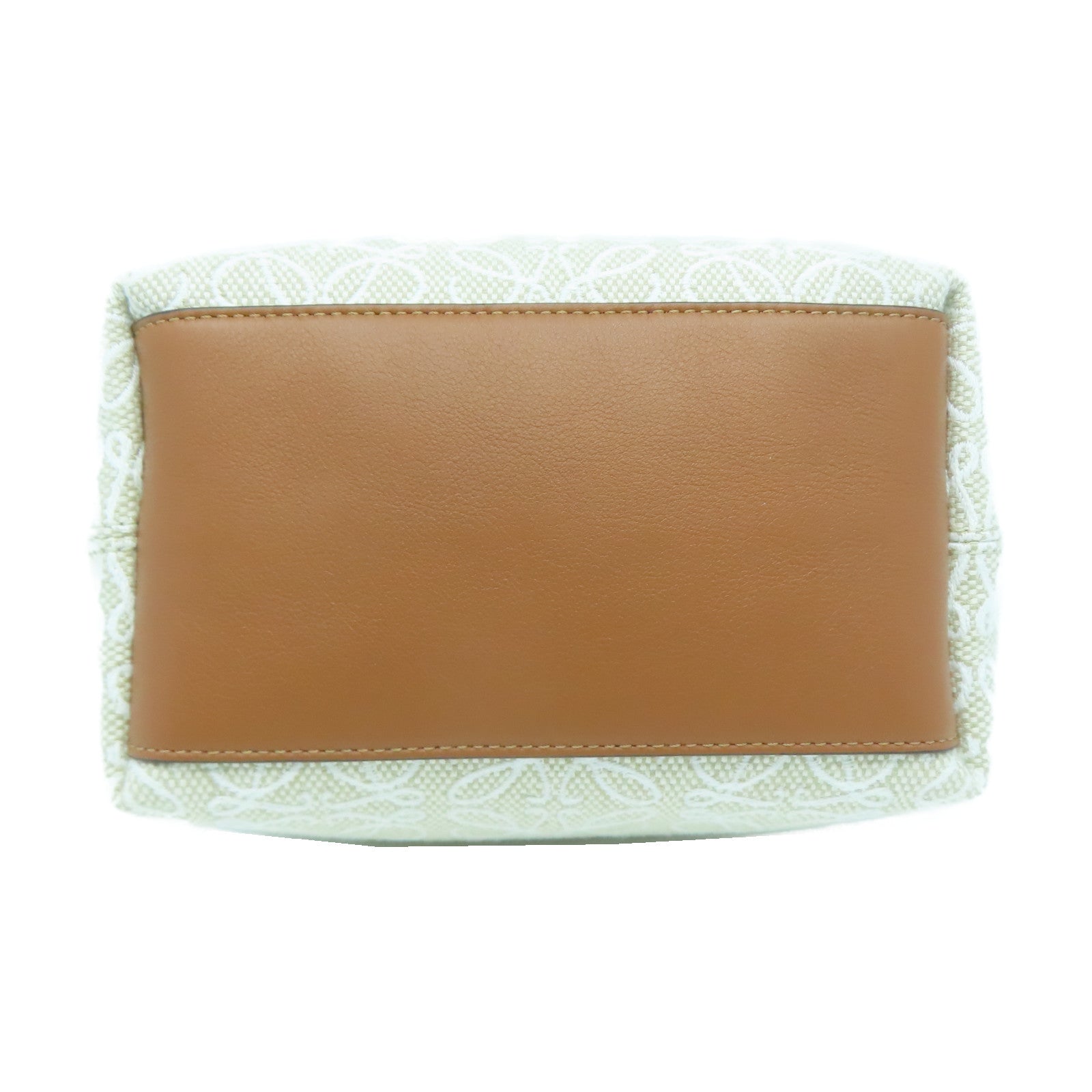 LOEWE 帆布/皮革Small Cubi Bag金扣手挽袋米色/啡色