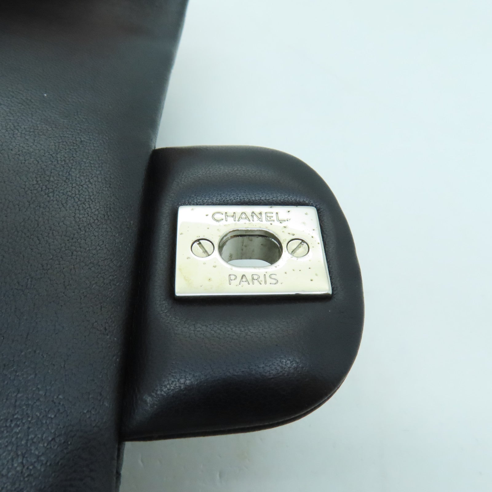 CHANEL 菱格羊皮皮革Chain Shoulder銀扣手挽肩背兩用袋黑色