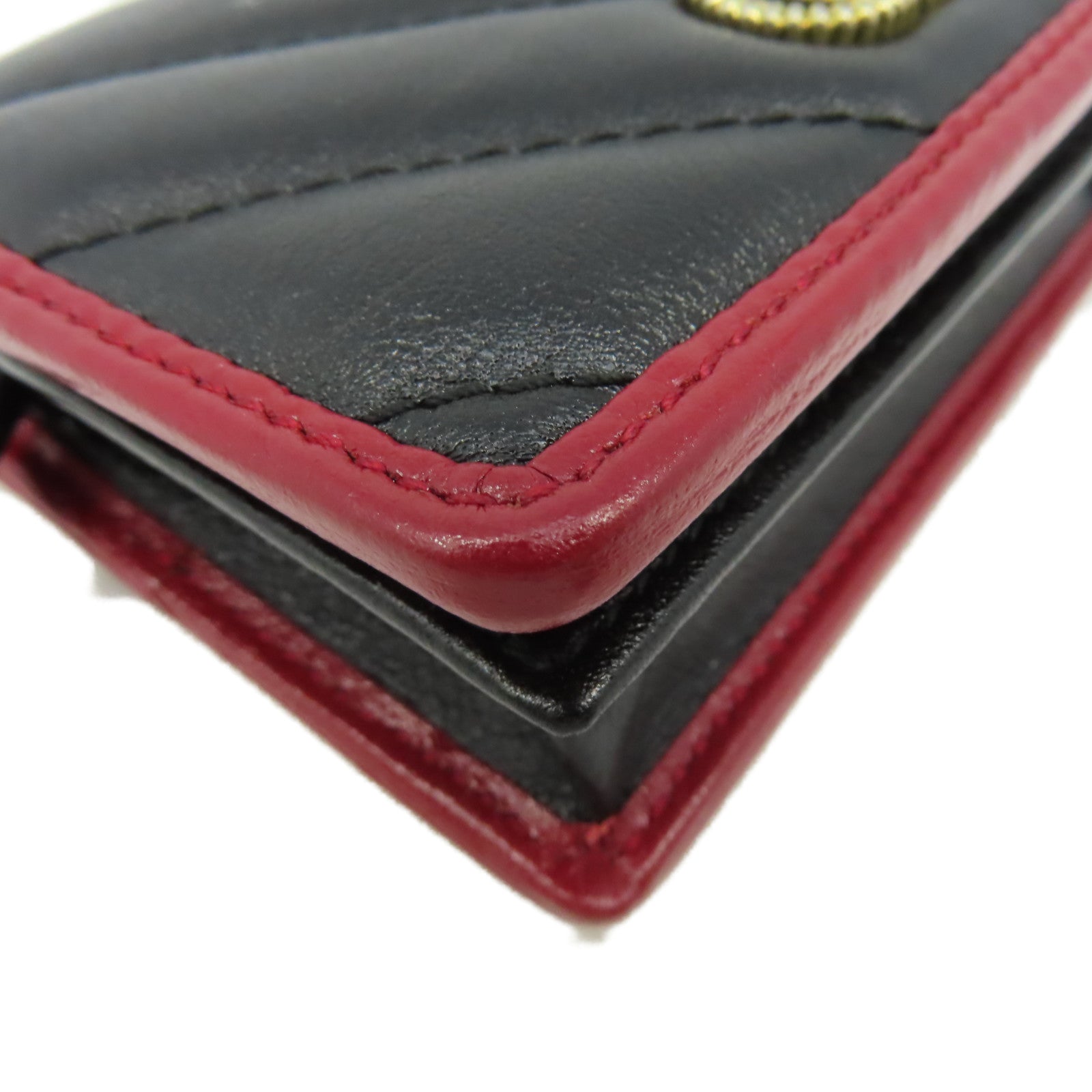 GUCCI 牛皮皮革GG Marmont Short Wallet短錢包黑色/紅色